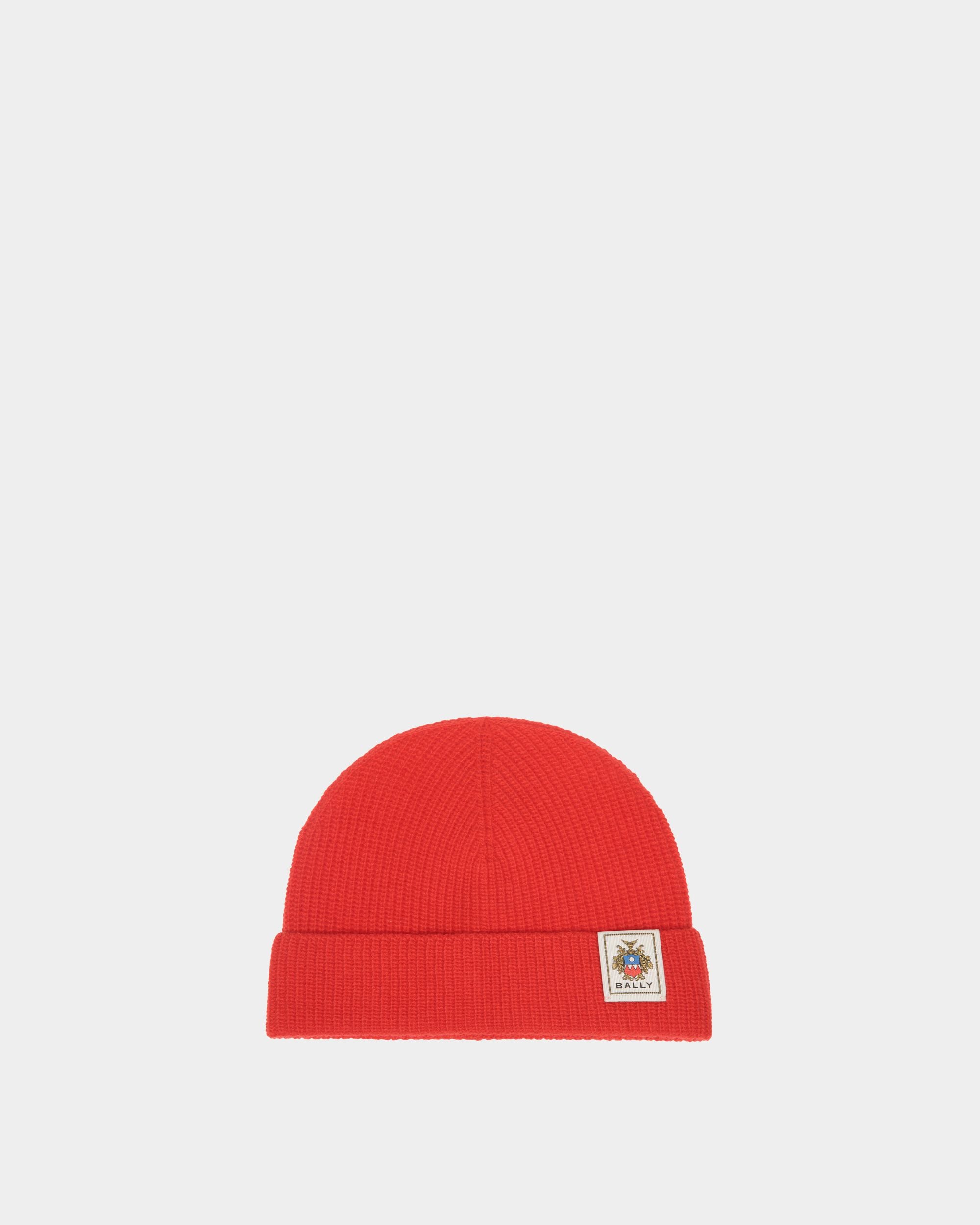 Beanie in Red Wool With a Bally Crest Logo - Uomo - Bally - 01