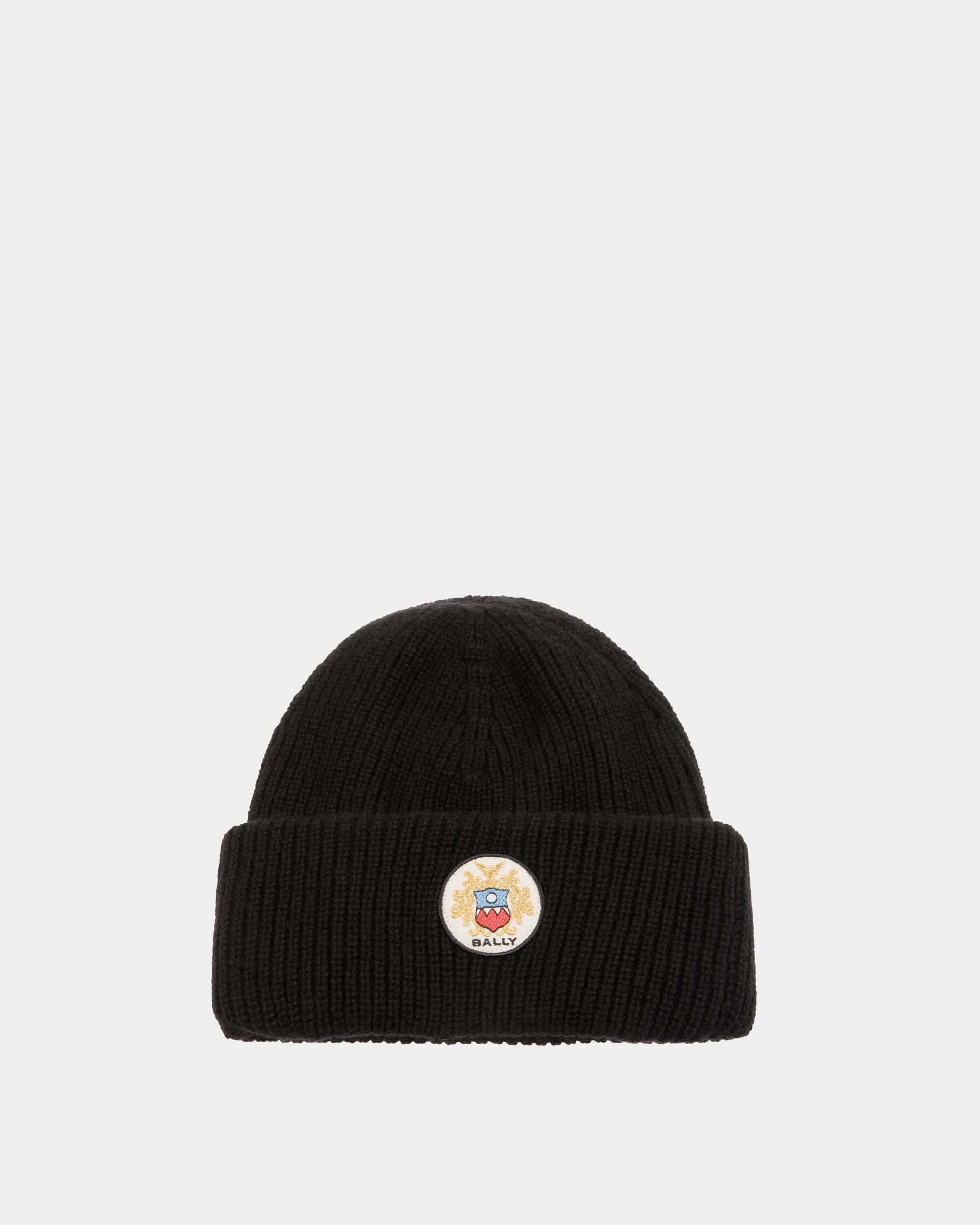 Beanie With Bally Crest Logo In Black Cashmere - Men's - Bally - 01