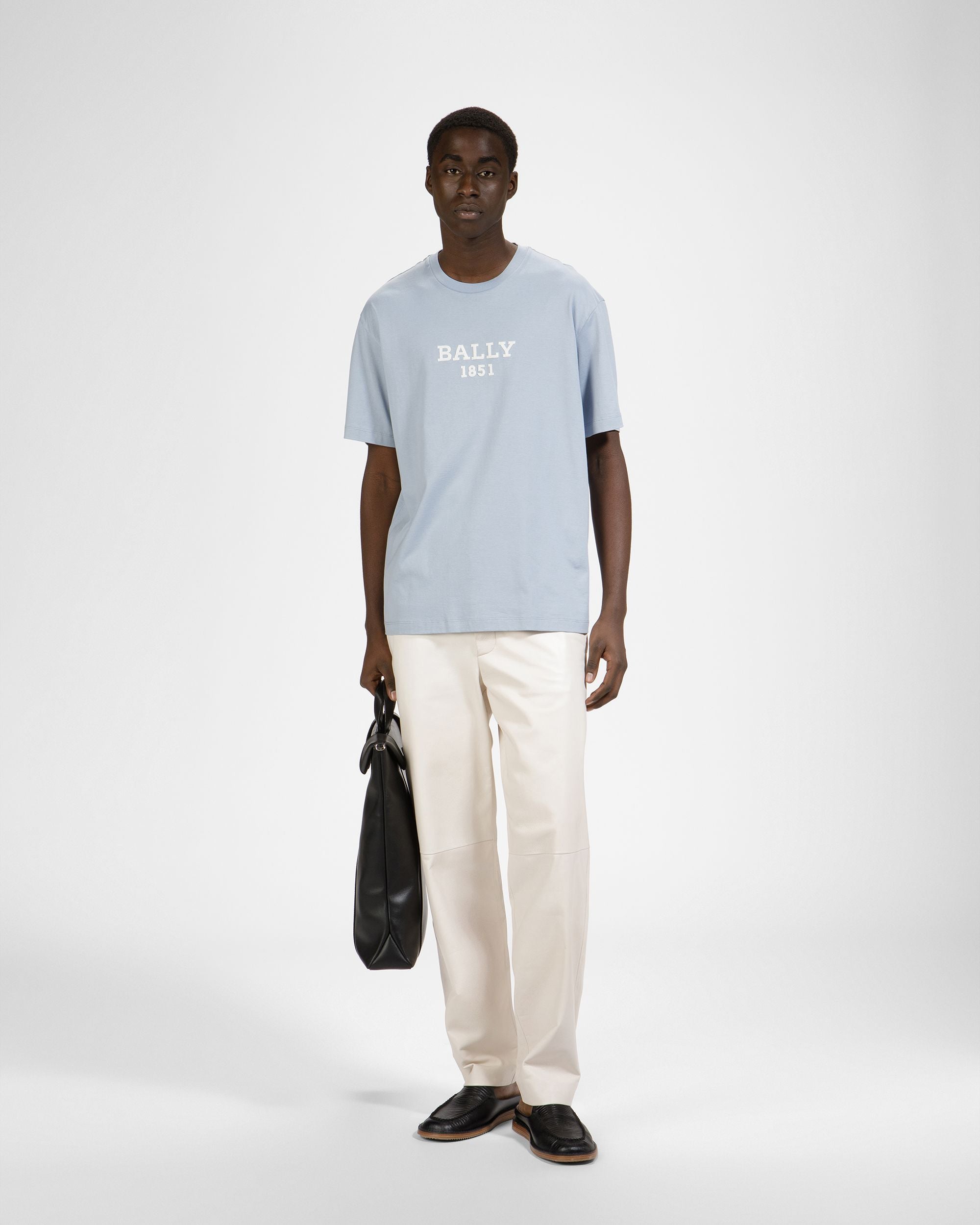 T-Shirt En Coton Bleu Clair Et Ivoire - Homme - Bally - 02