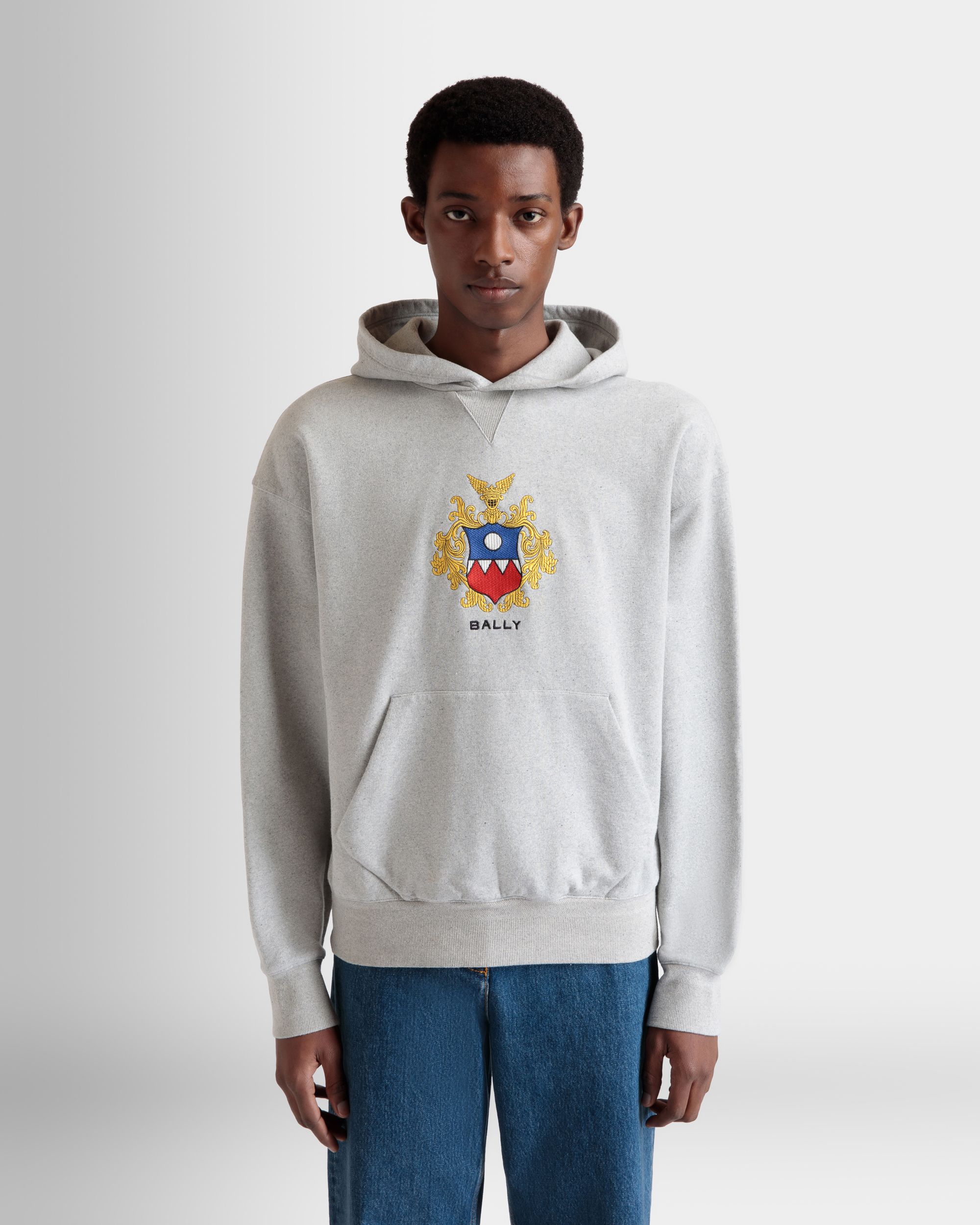 Hoodie With Bally Crest Logo In Grey Melange Cotton - Men's - Bally - 03