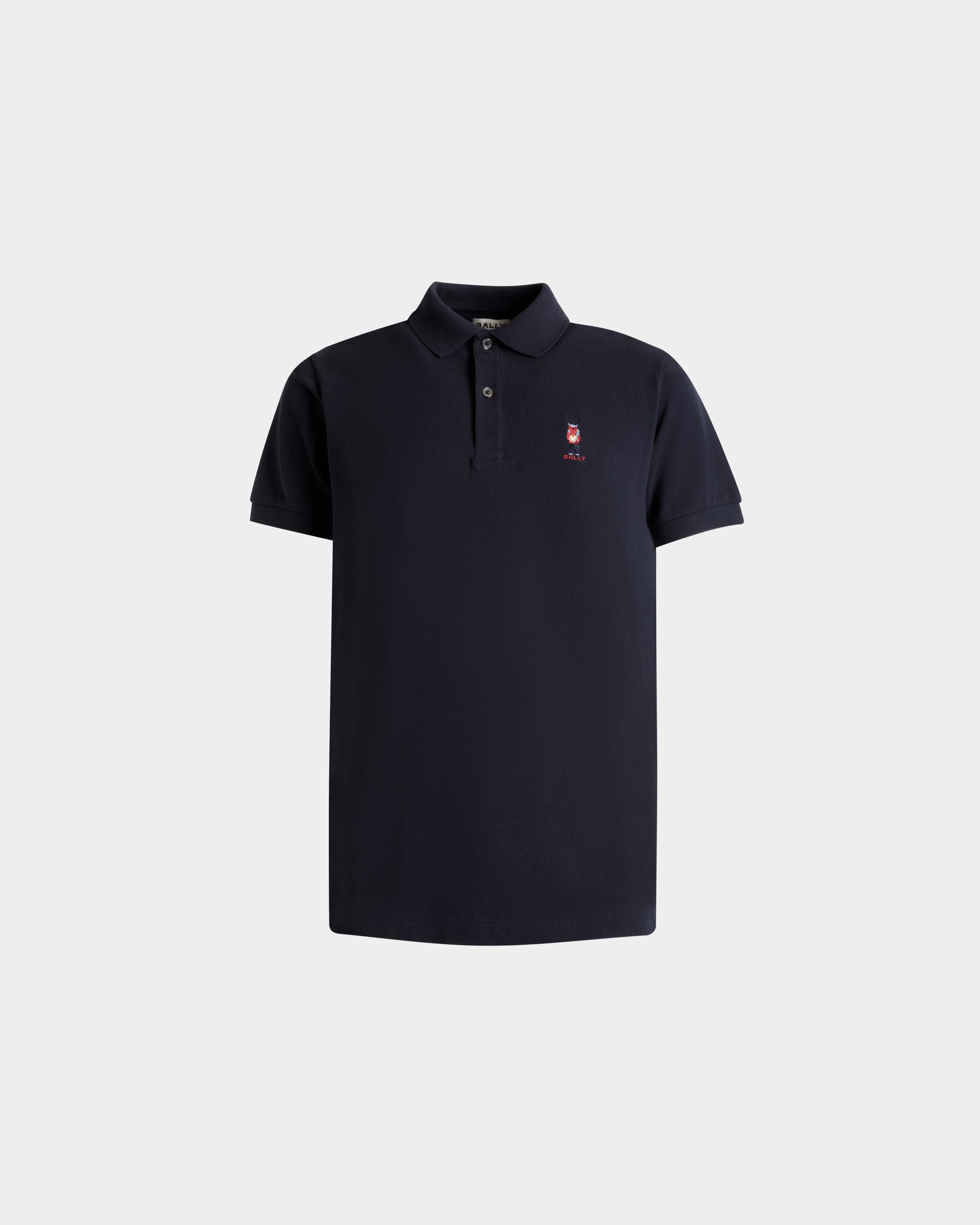 Polo With Forest Mask In Navy Blue Cotton - Men's - Bally - 01