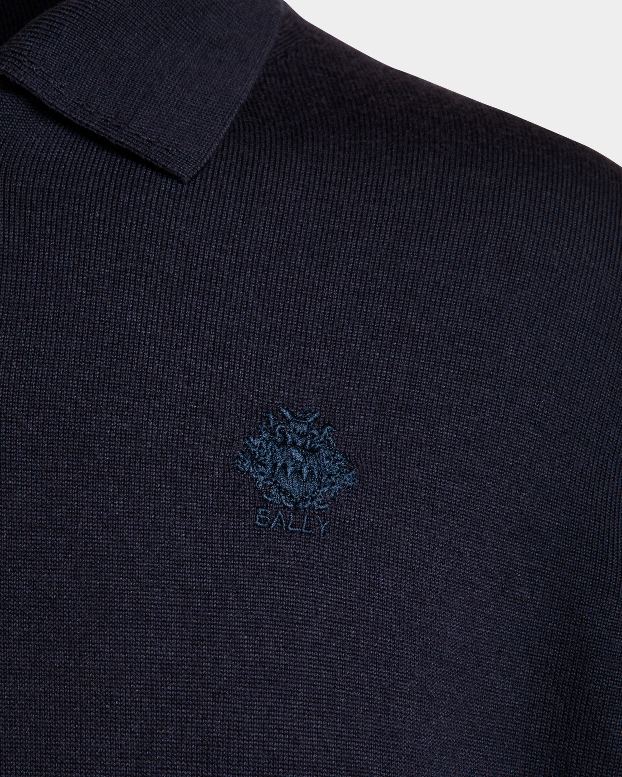 Polo A Maniche Lunghe In Misto Cashmere Navy Blue Con Logo Bally Crest - Uomo - Bally - 04