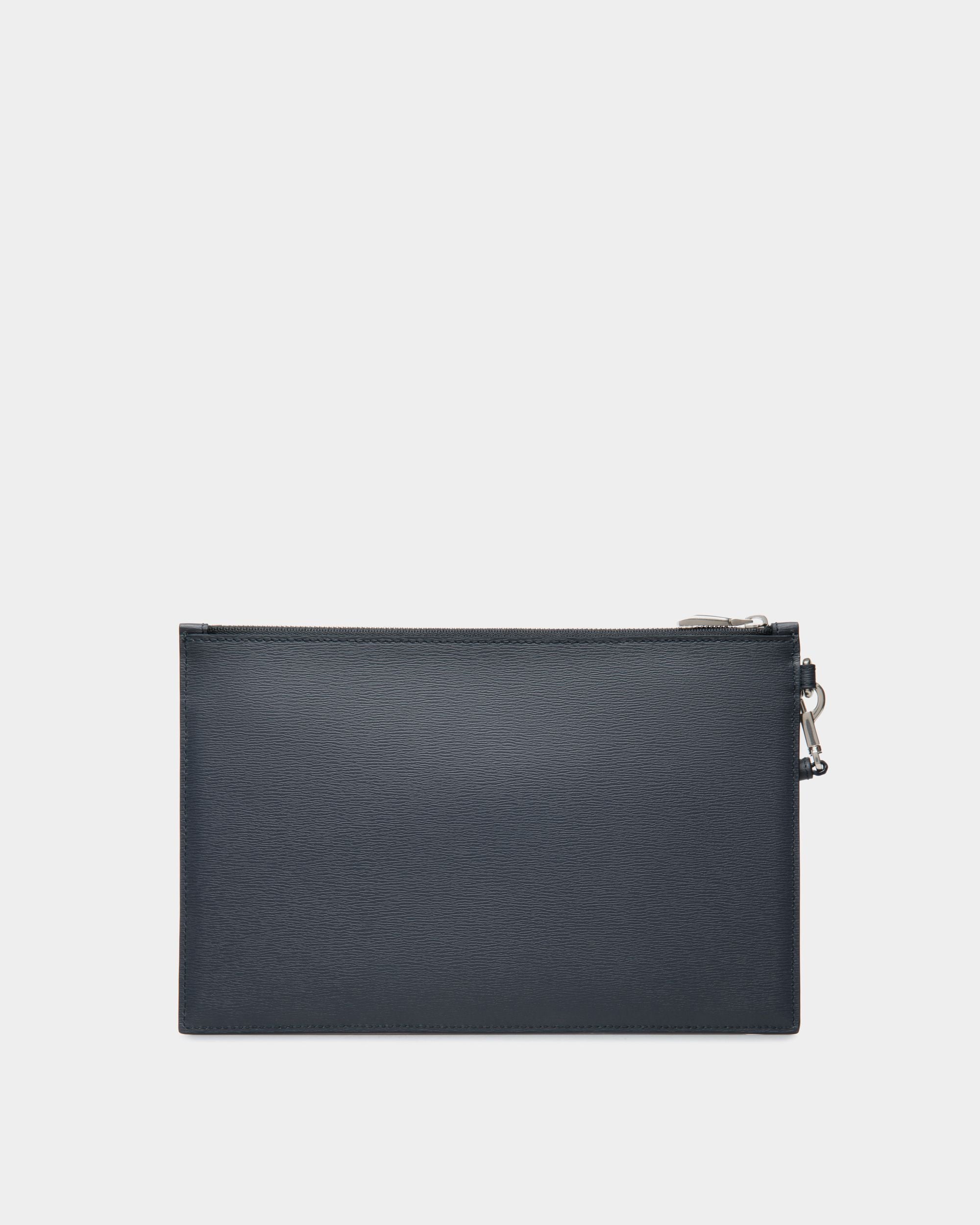 Crossing Pouch in Navy Blue Grained Leather - Uomo - Bally - 02