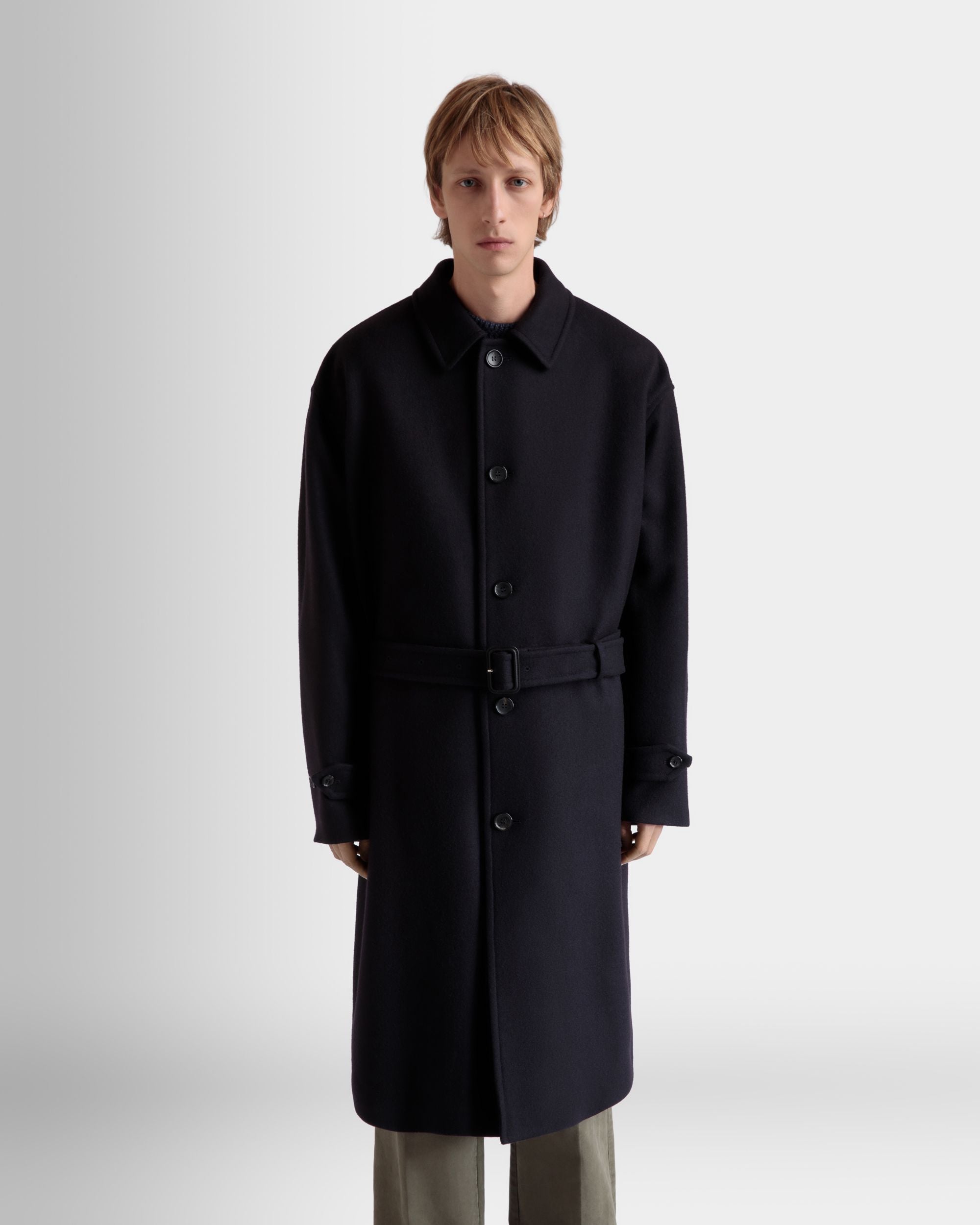 Single-breasted Coat In Navy Blue Wool Blend - Men's - Bally - 03