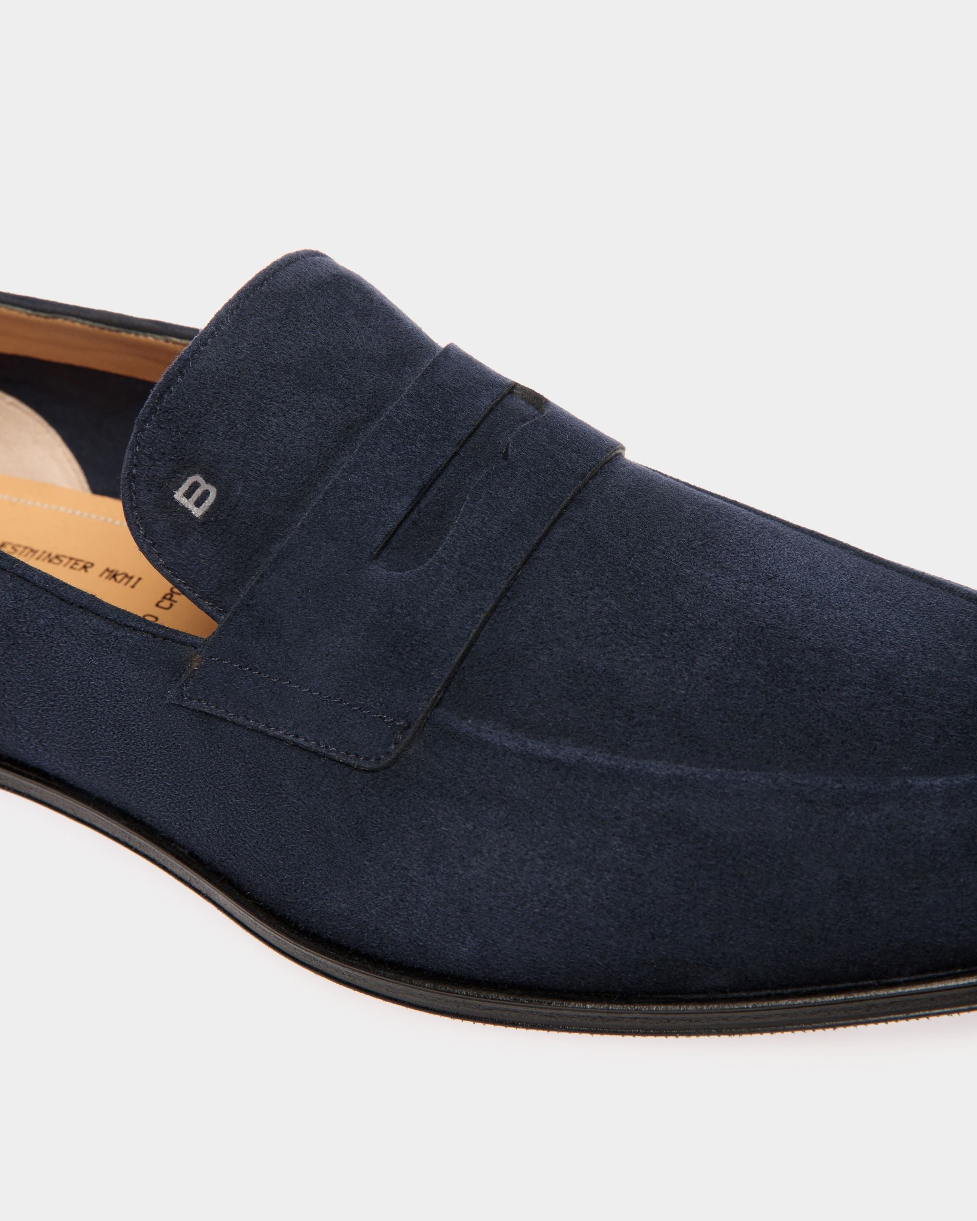 Westminster Loafer In Navy Blue Suede Leather - Men's - Bally - 04