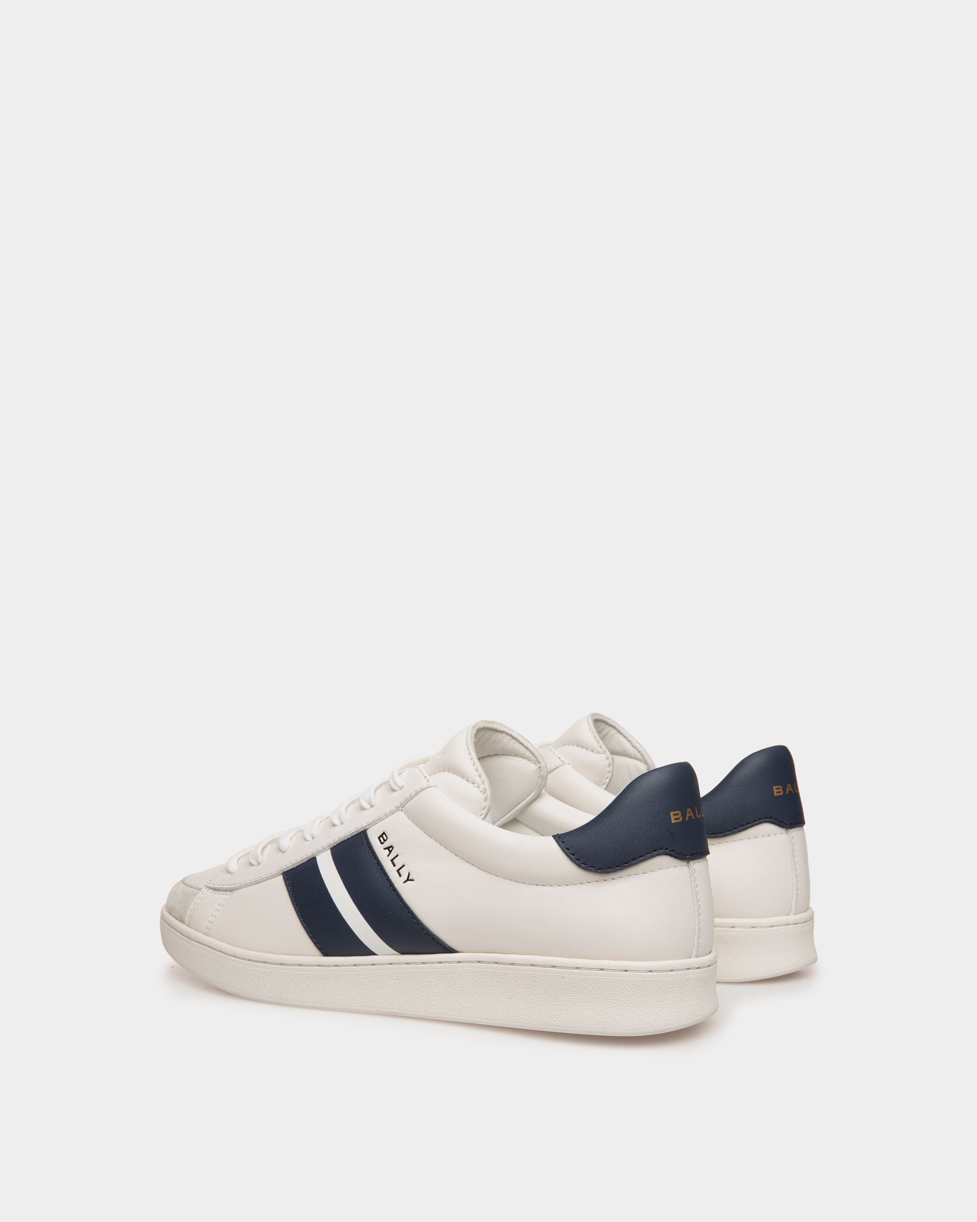 Tennis Sneaker Aus Leder In Weiß Und Navy Blue - Herren - Bally - 03