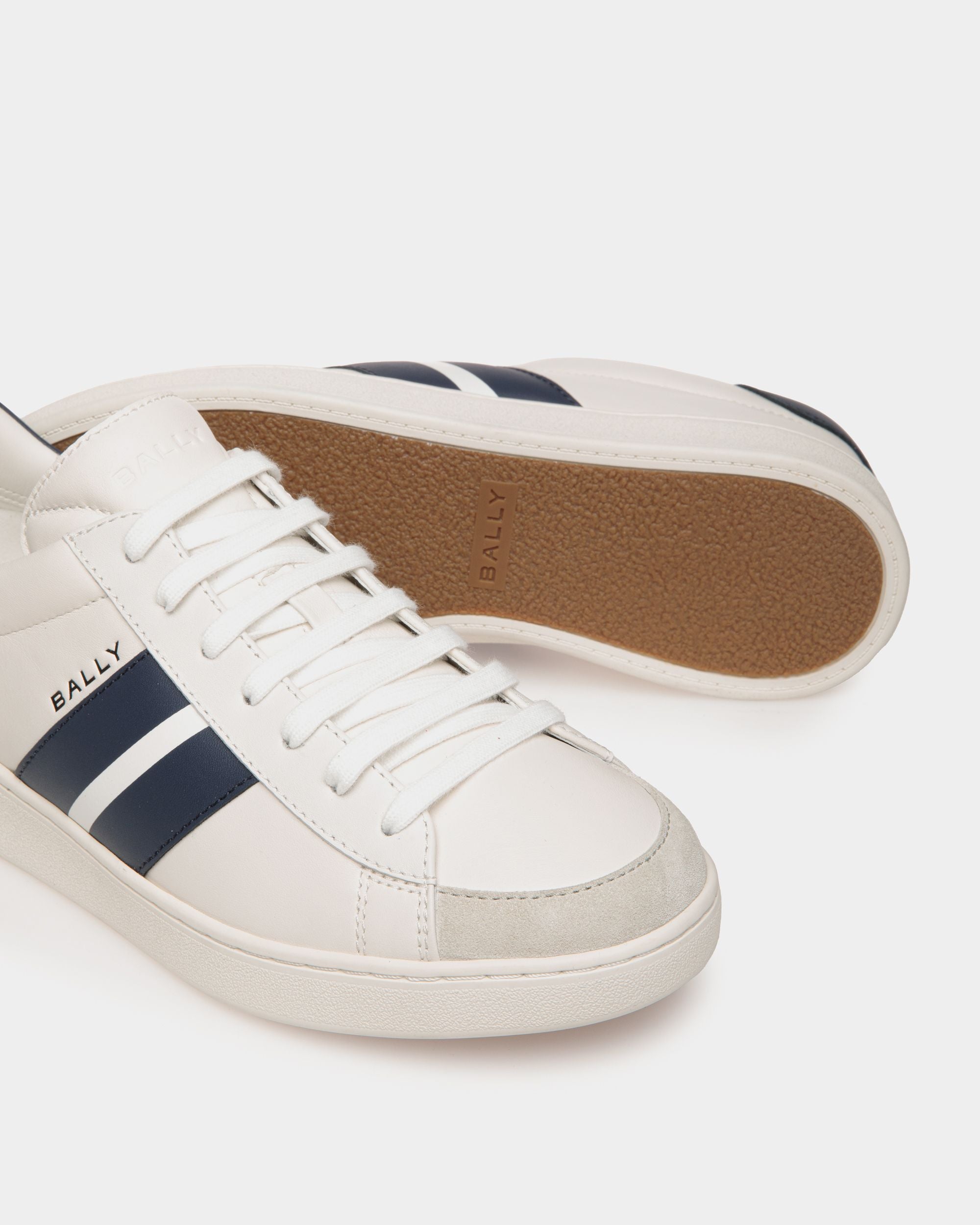 Tennis Sneaker In White And Navy Blue Leather - Men's - Bally - 04