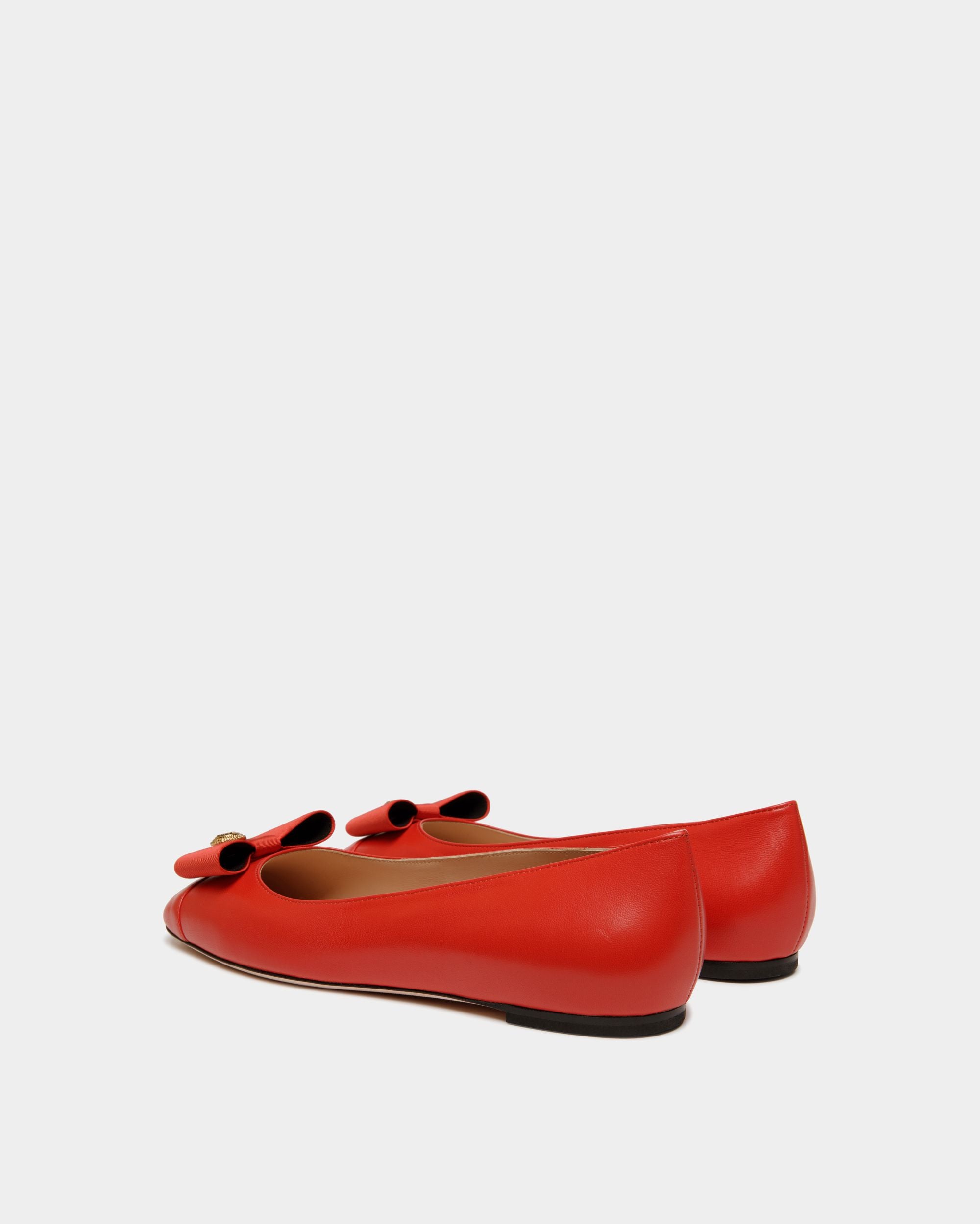 B-Bow Flat in Red Leather - Women's - Bally - 03