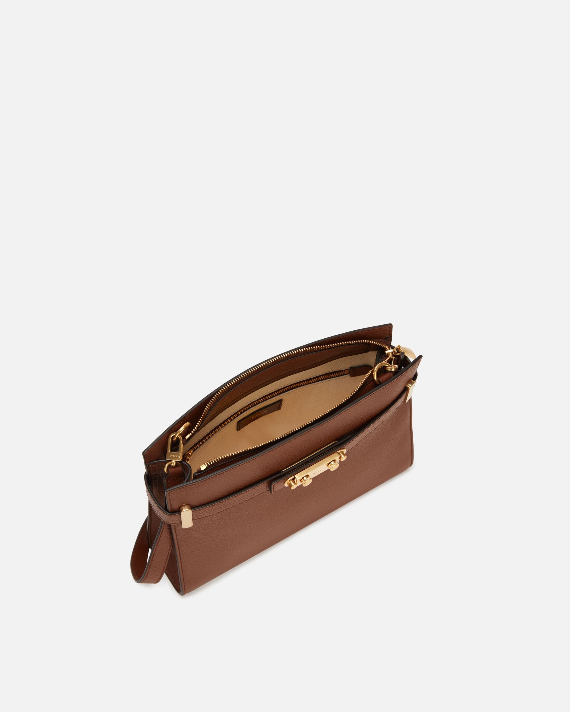 Carriage Shoulder Bag in Brown Grained Leather - Women's - Bally - 04