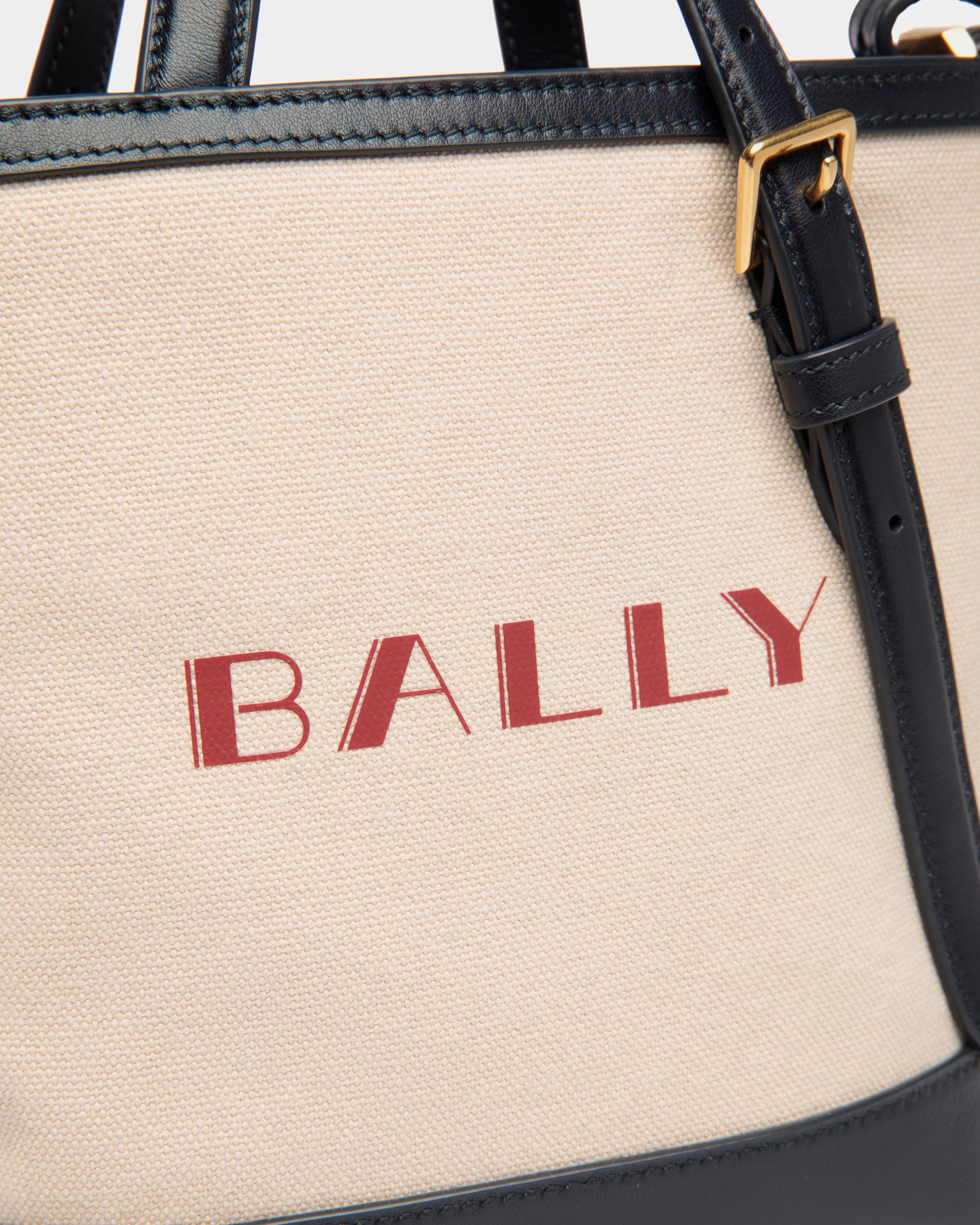 Summer Capsule Small Tote Bag In Natural And Navy Blue Canvas And Leather - Women's - Bally - 04