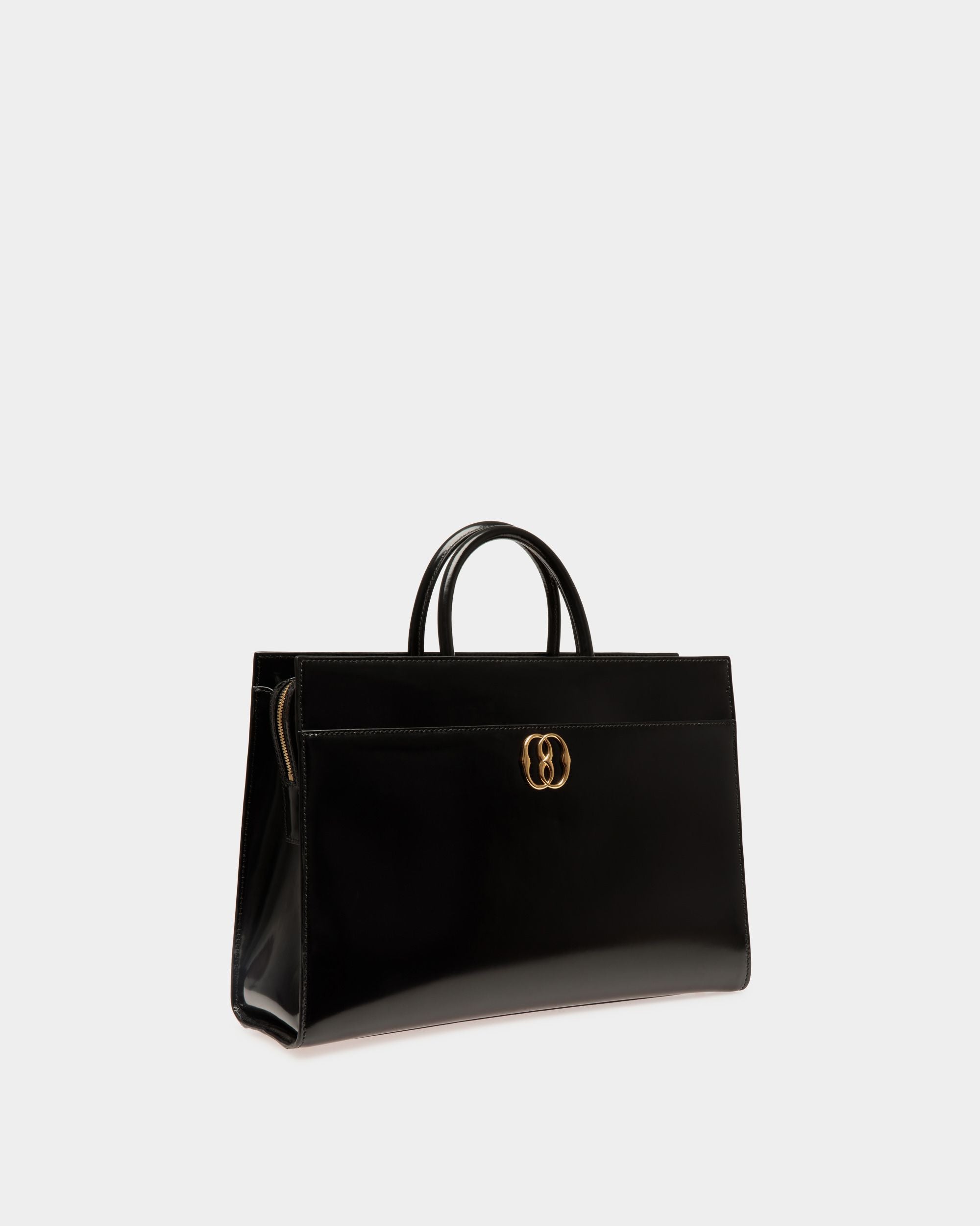 Emblem Tote Bag In Black Brushed Leather - Women's - Bally - 04