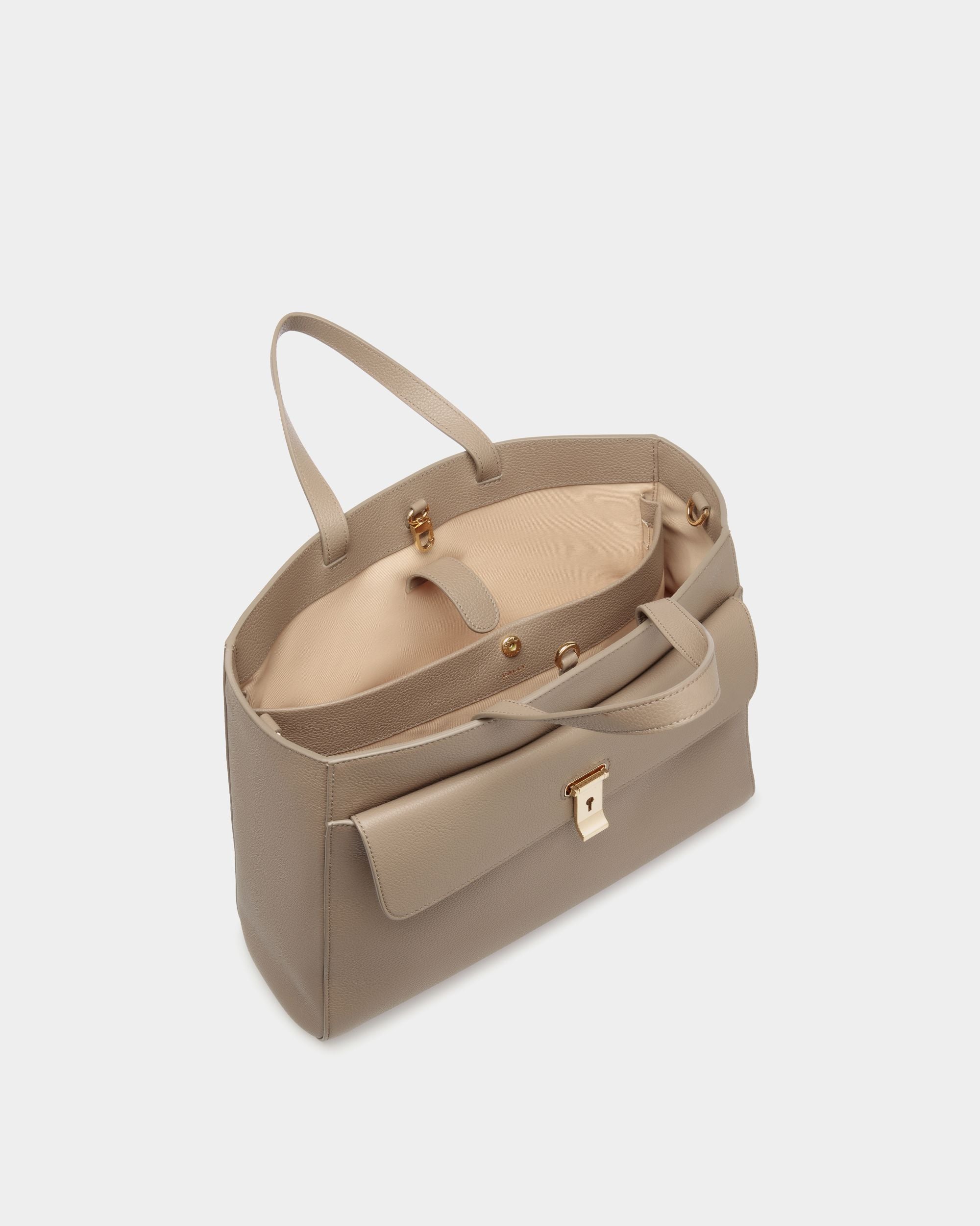 Lock Me Tragetasche Aus Genarbtem Leder In Taupe - Damen - Bally - 04