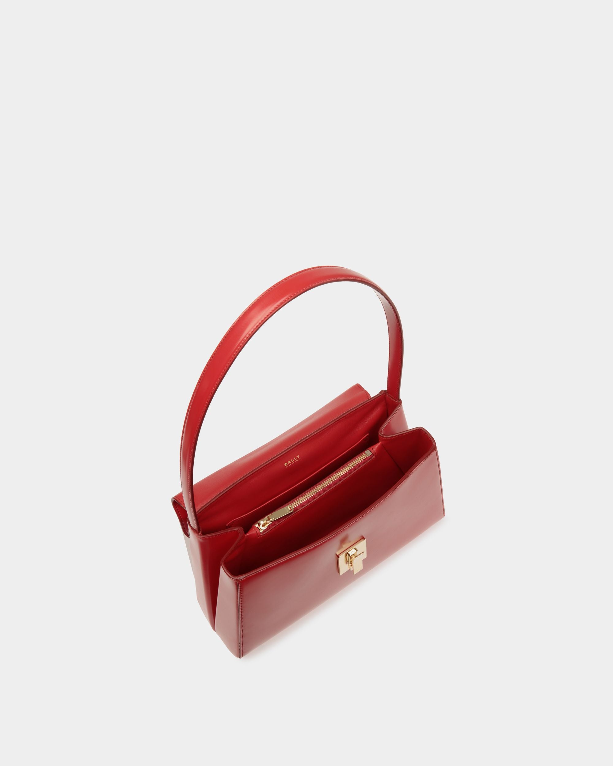 Ollam Shoulder Bag in Candy Red Brushed Leather - Women's - Bally - 05