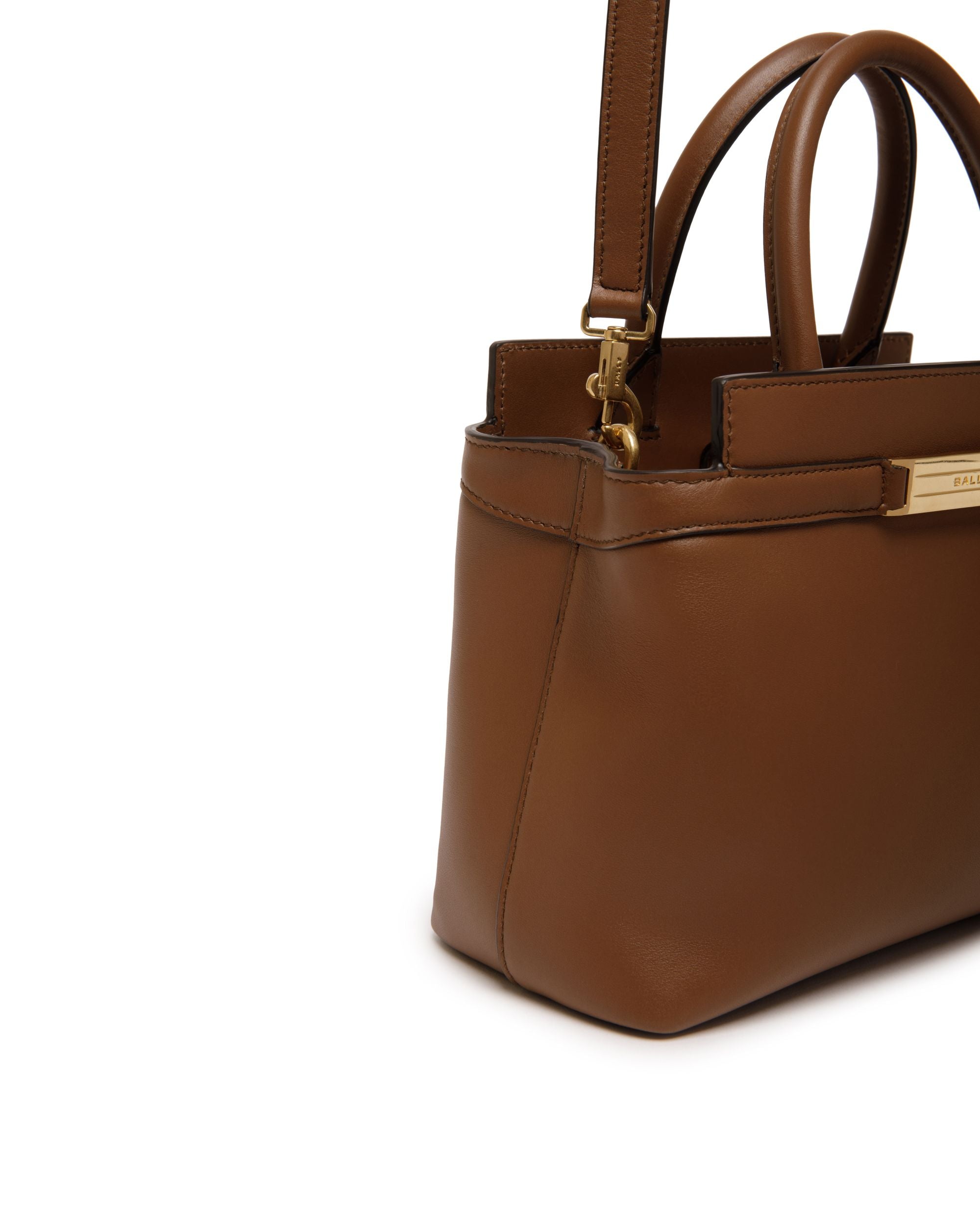 Petit Sac Tote Deco En Cuir Marron - Femme - Bally - 04