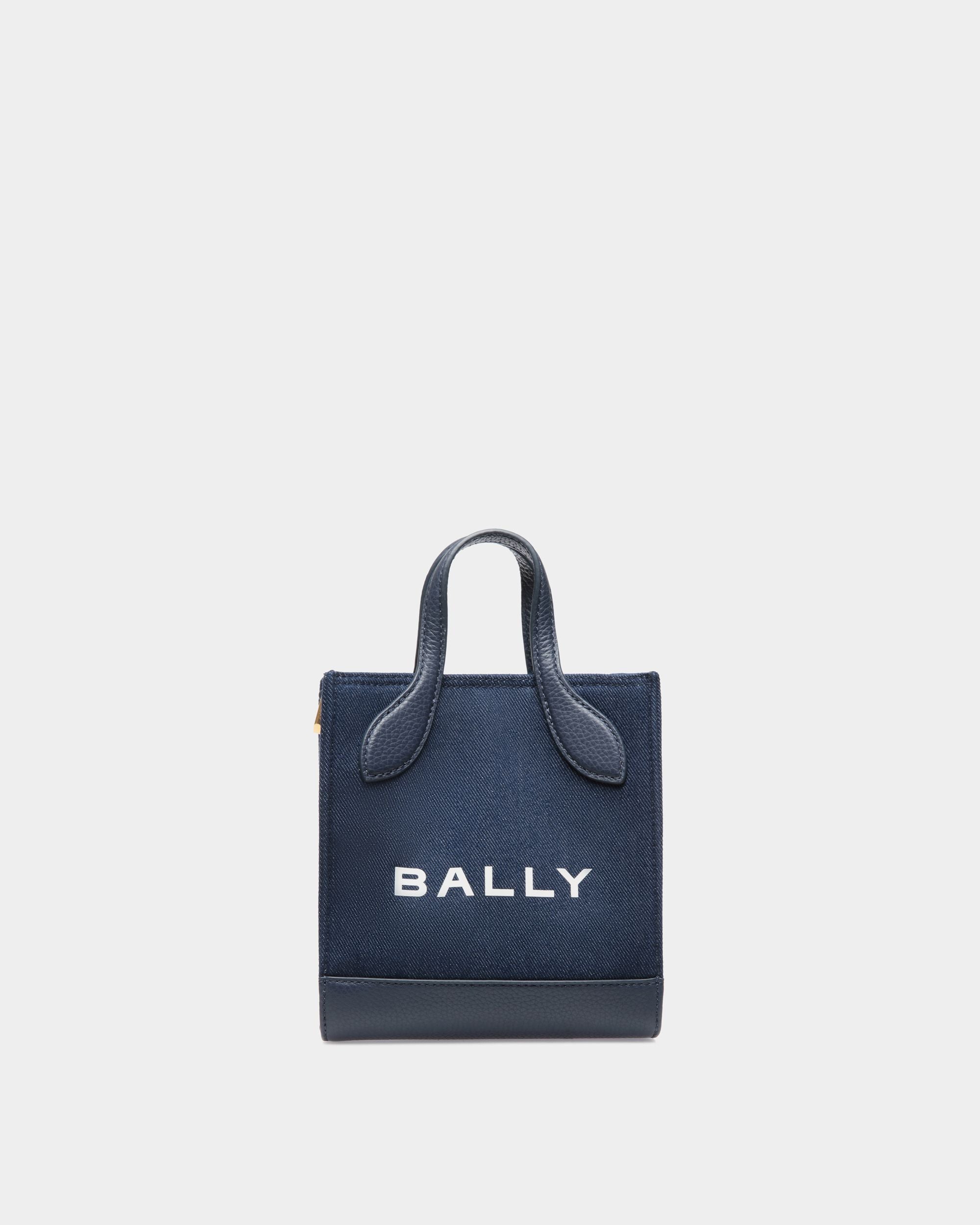 Bar Mini Tote Bag in Navy Blue Fabric And Leather - Damen - Bally - 01