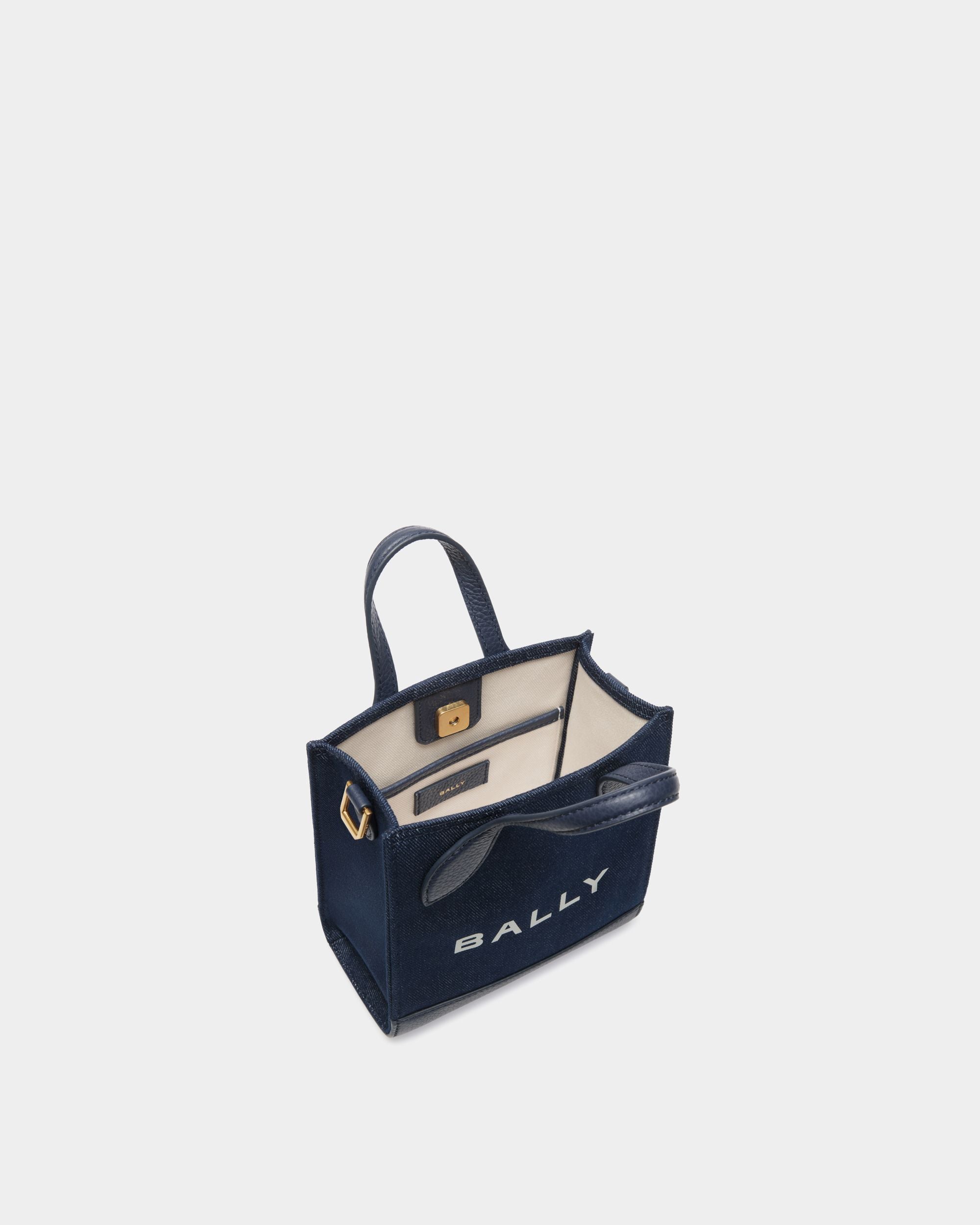 Bar Mini Tote Bag in Navy Blue Fabric And Leather - Damen - Bally - 04