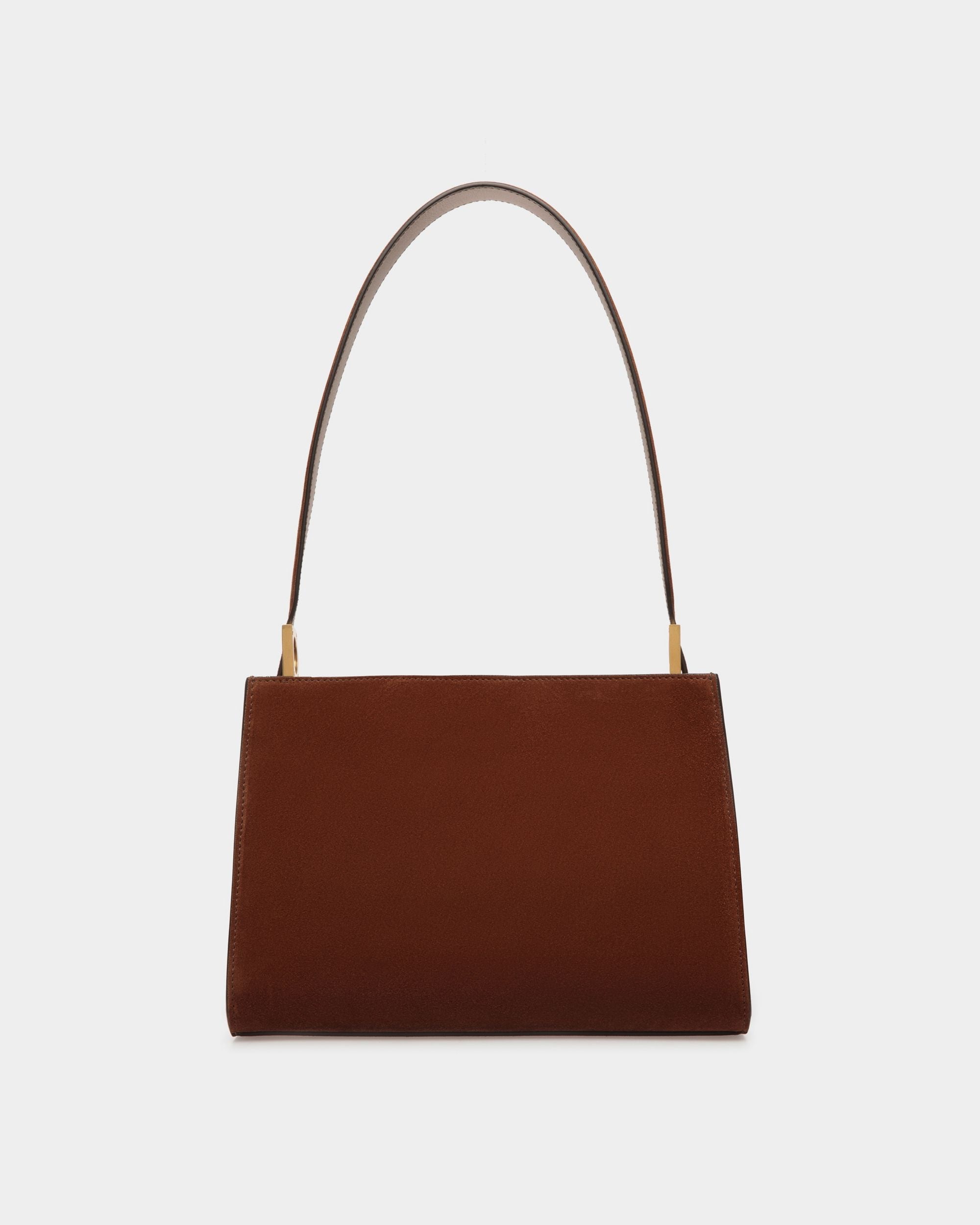 Emblem Shoulder Bag in Brown Suede - Women's - Bally - 02