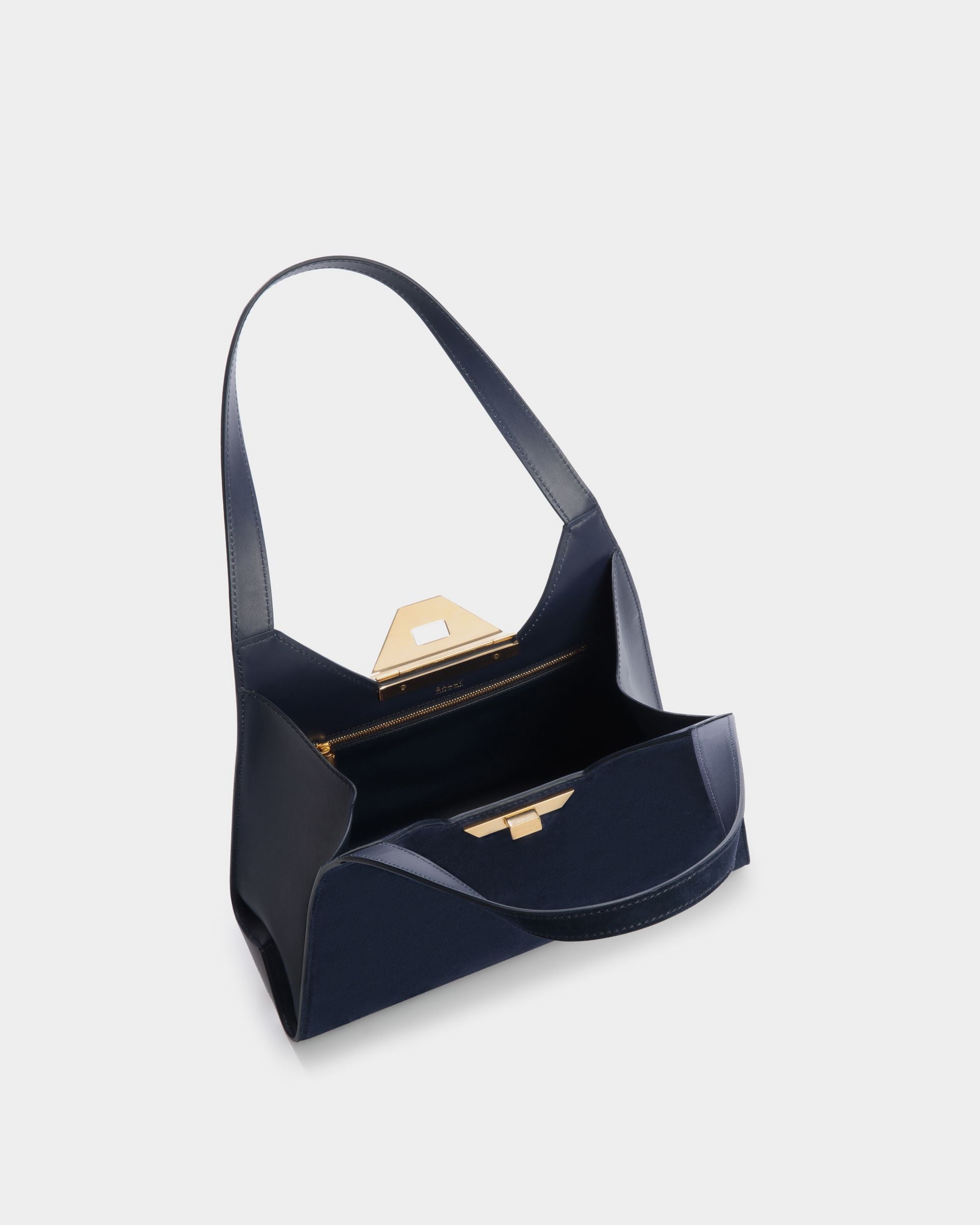 Tilt Shoulder Bag in Blue Suede - Women's - Bally - 04