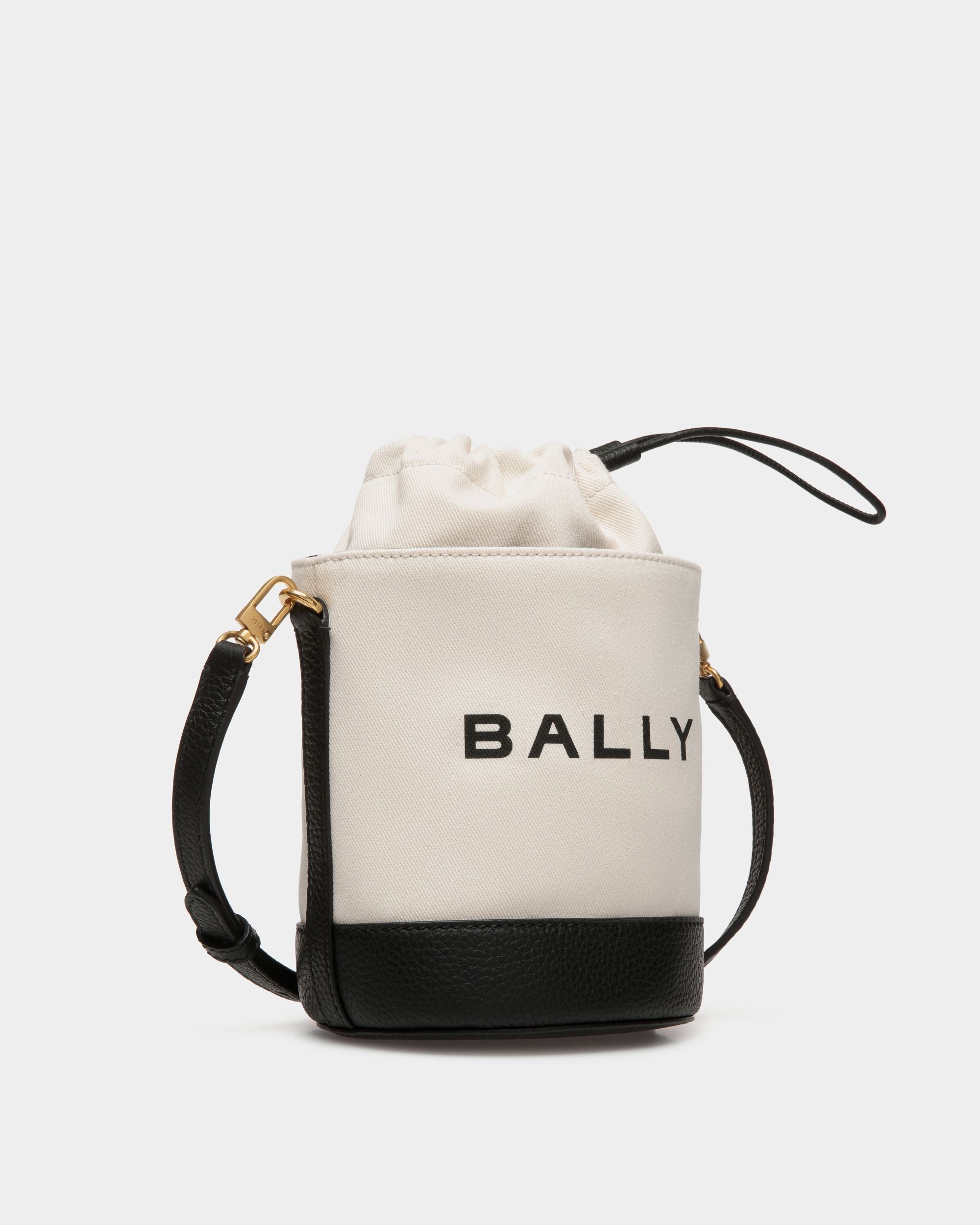 Bar Mini Bucket Bag in White And Black Canvas And Leather - Women's - Bally - 03