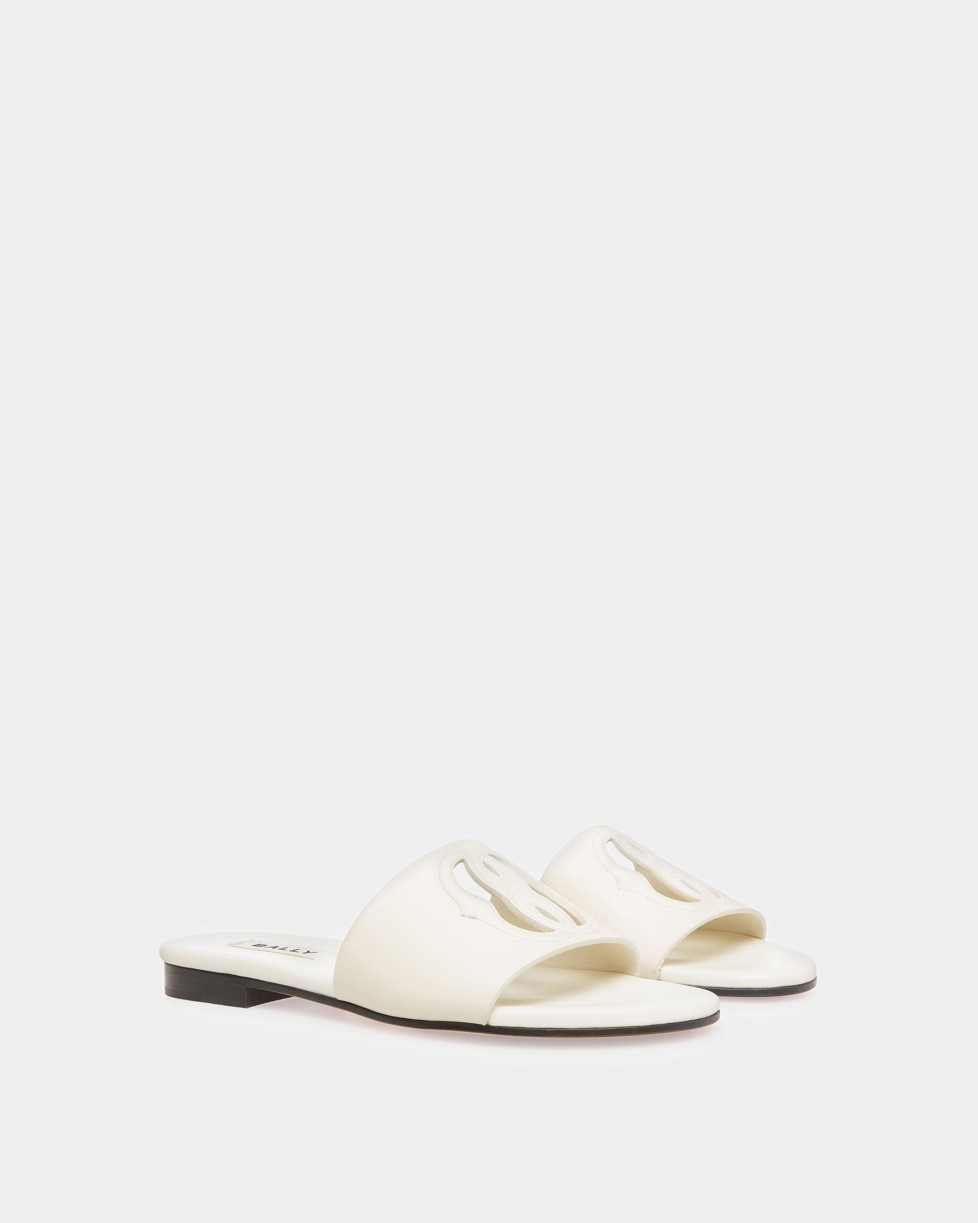 Emblem Slides In Bone Leather - Women's - Bally - 02