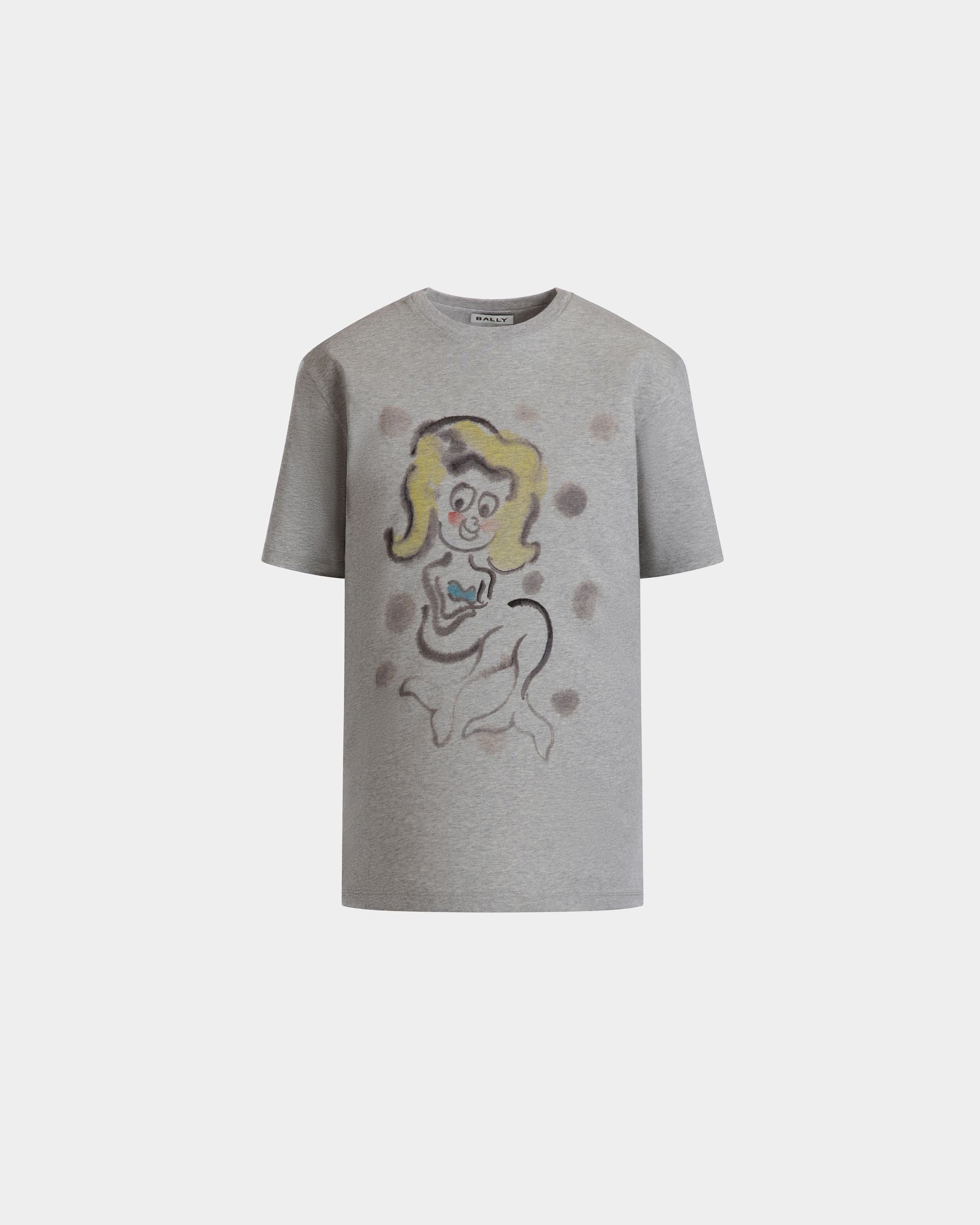 T-Shirt Avec Imprimé Mermaid En Coton Gris Chiné - Femme - Bally - 01