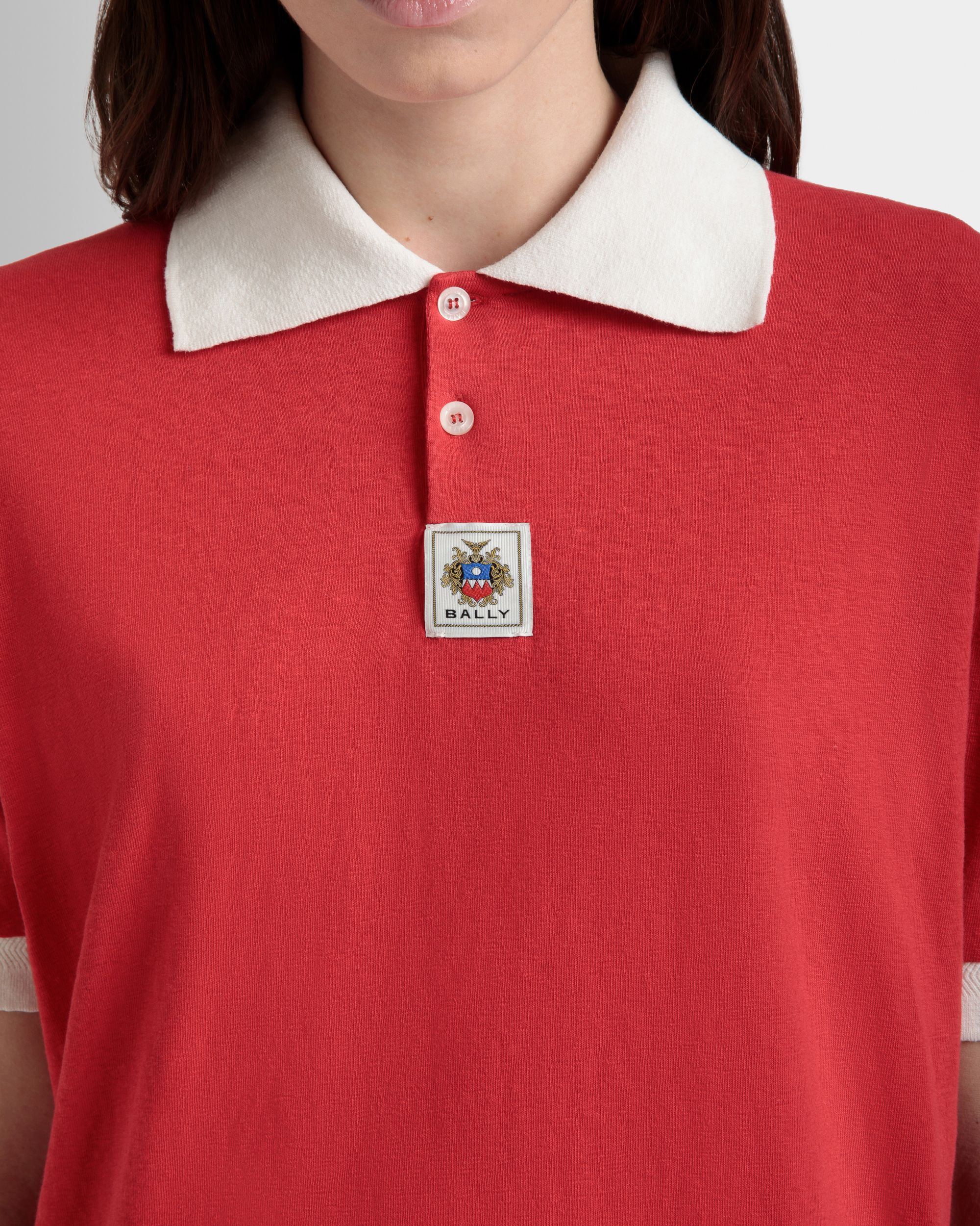 Polo With Bally Crest Logo in Red Cotton - Women's - Bally - 03