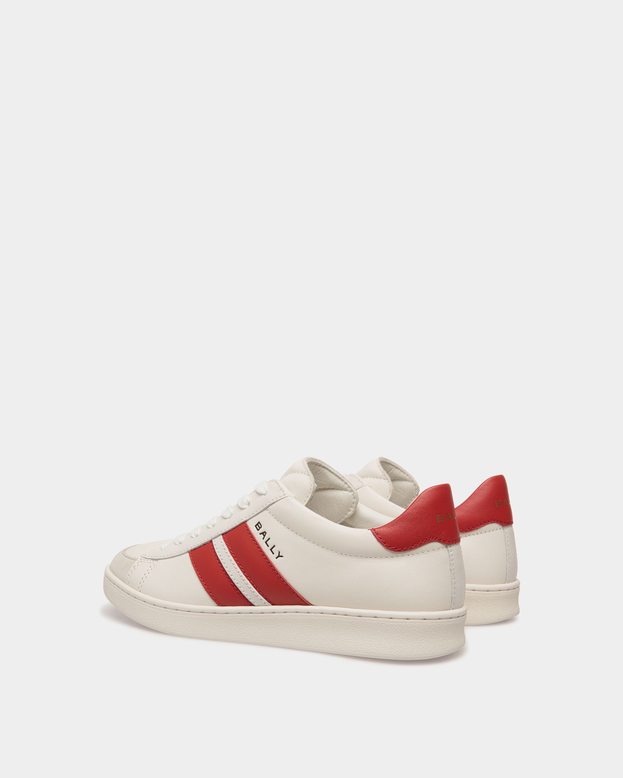 Tennis Sneaker Aus Leder In Weiß Und Candy Red - Damen - Bally - 04