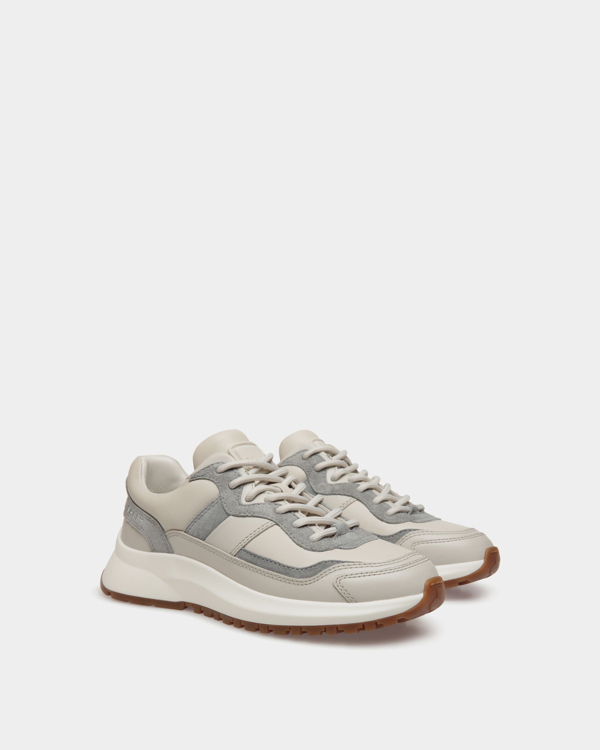 Sneaker Outline In Pelle Dusty White E Grigio Chiaro - Donna - Bally - 03