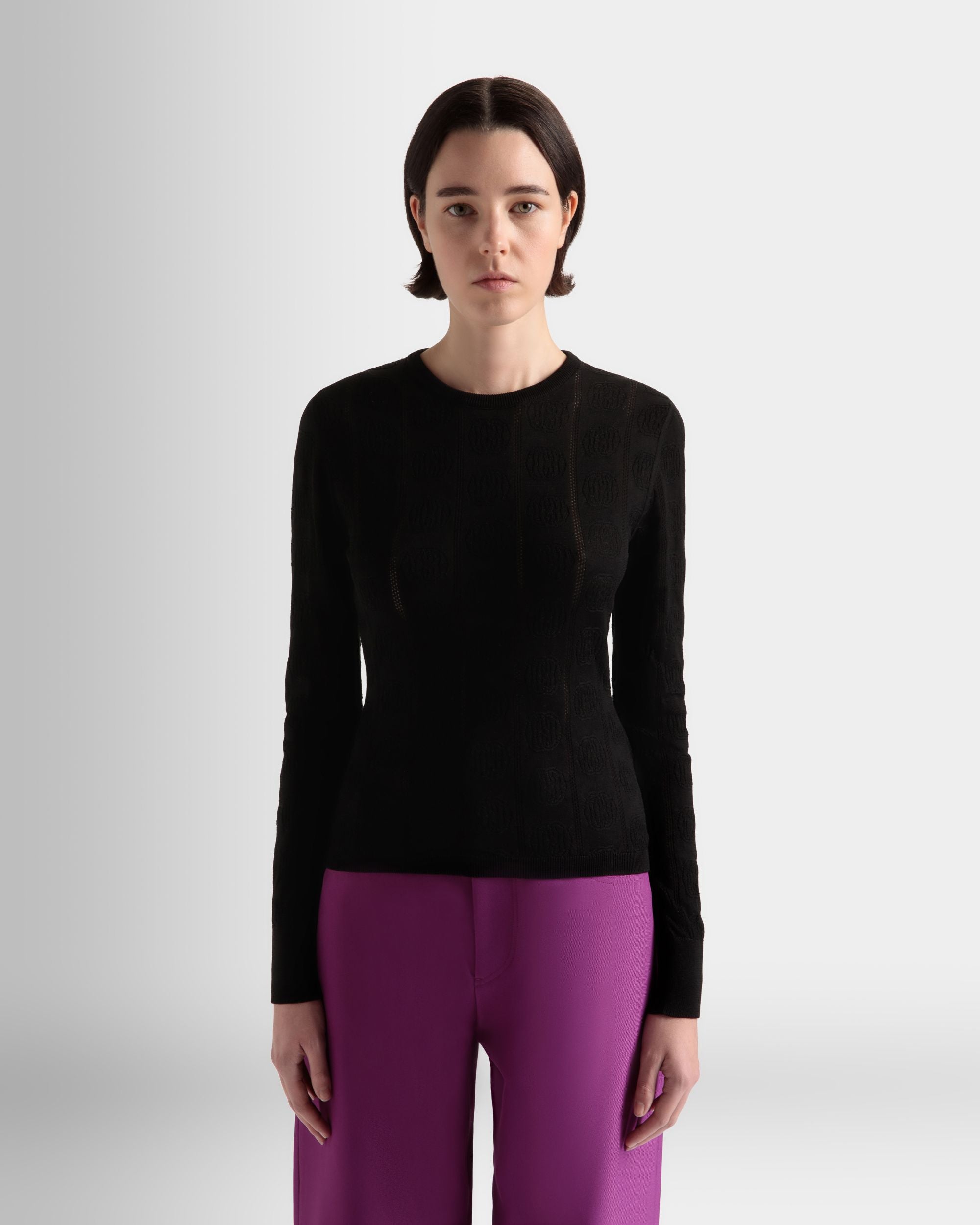 Crewneck Top In Black Cotton And Silk - Women's - Bally - 03