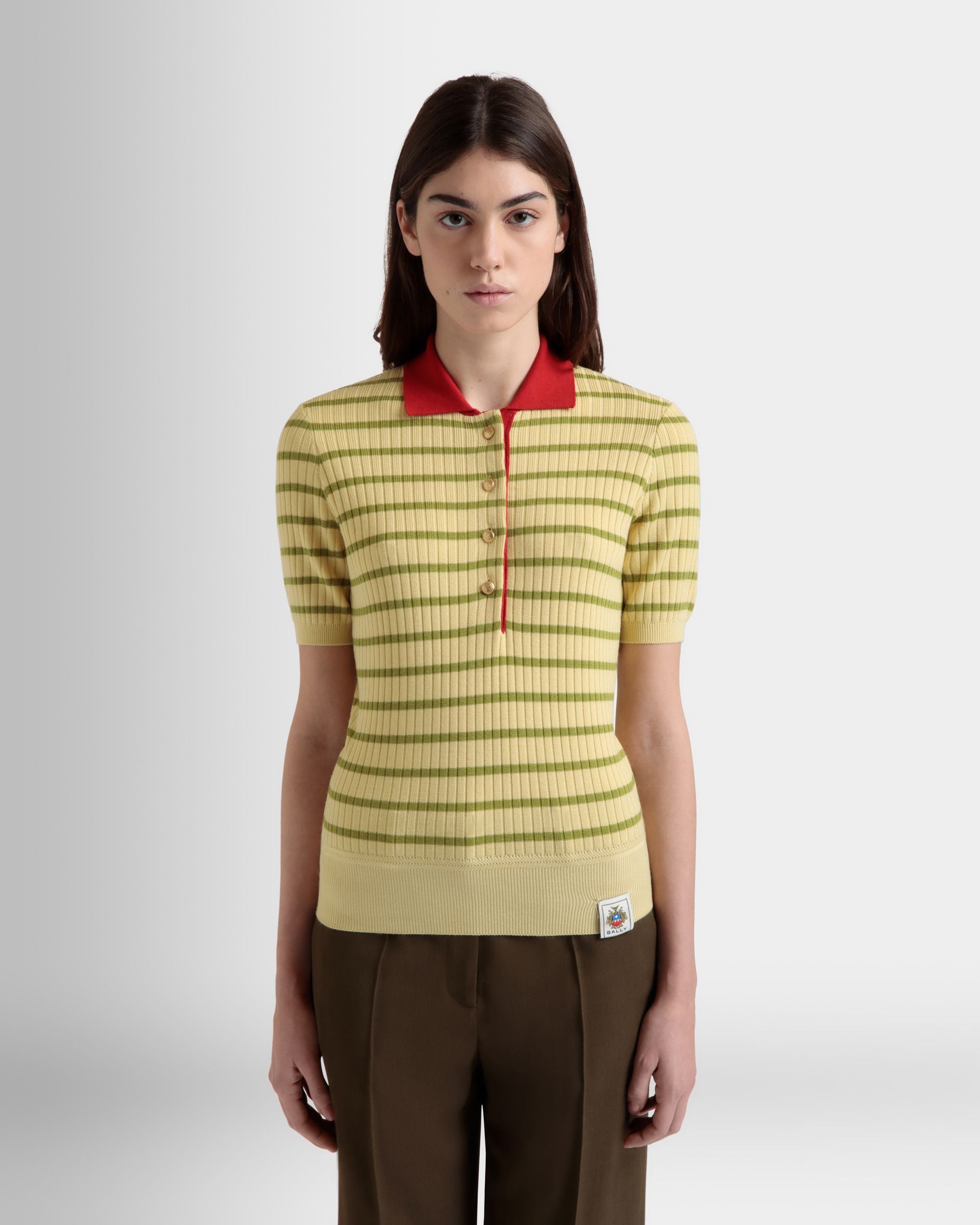 Gestricktes Poloshirt Aus Einer Wollmischung In Dusty Yellow - Damen - Bally - 08