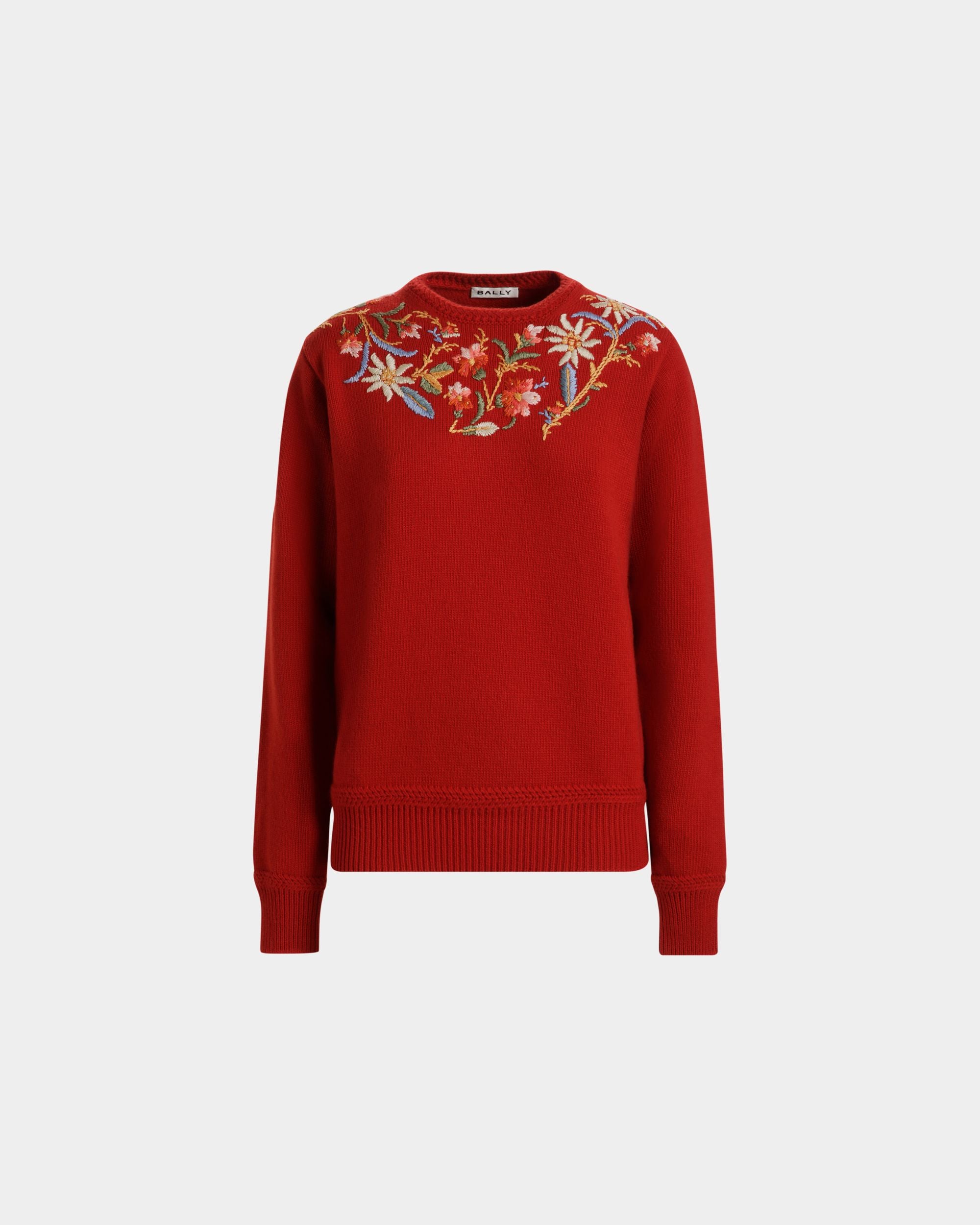 Winter Capsule Pullover Mit Rundhalsausschnitt Und Alpenblumen Aus Roter Wolle - Damen - Bally - 01