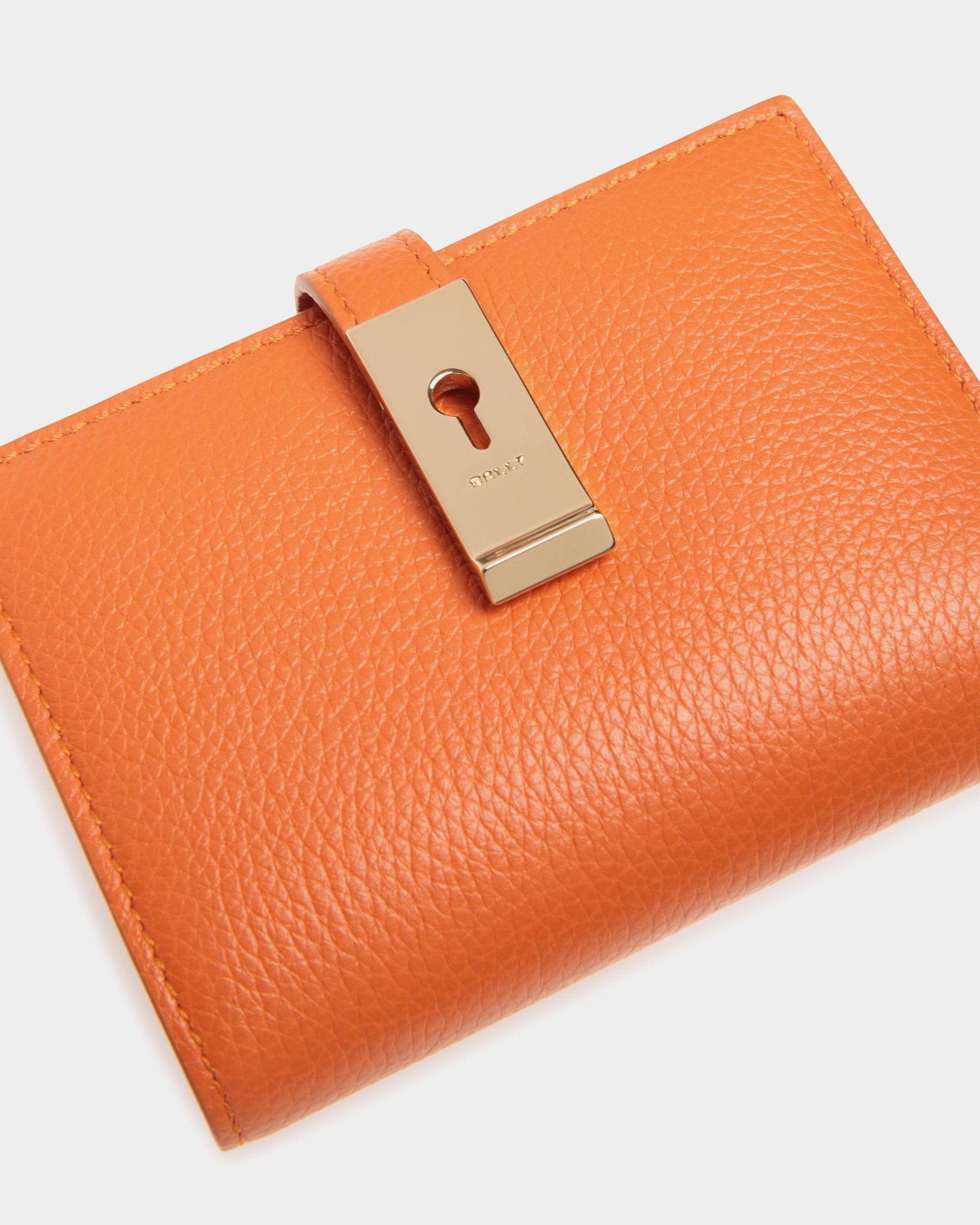 Lock Me Wallet in Koi Orange Grained Leather - Women's - Bally - 04