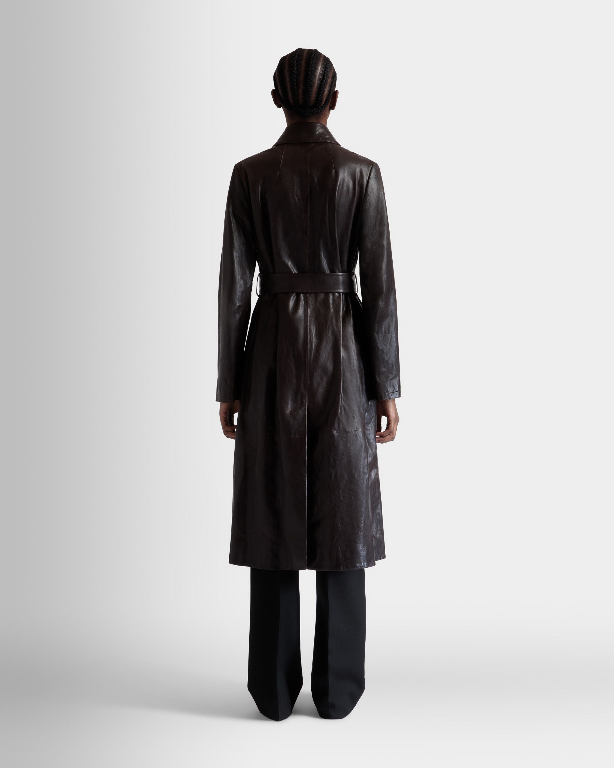 Belted Coat in Ebano Leather - Women's - Bally - 06