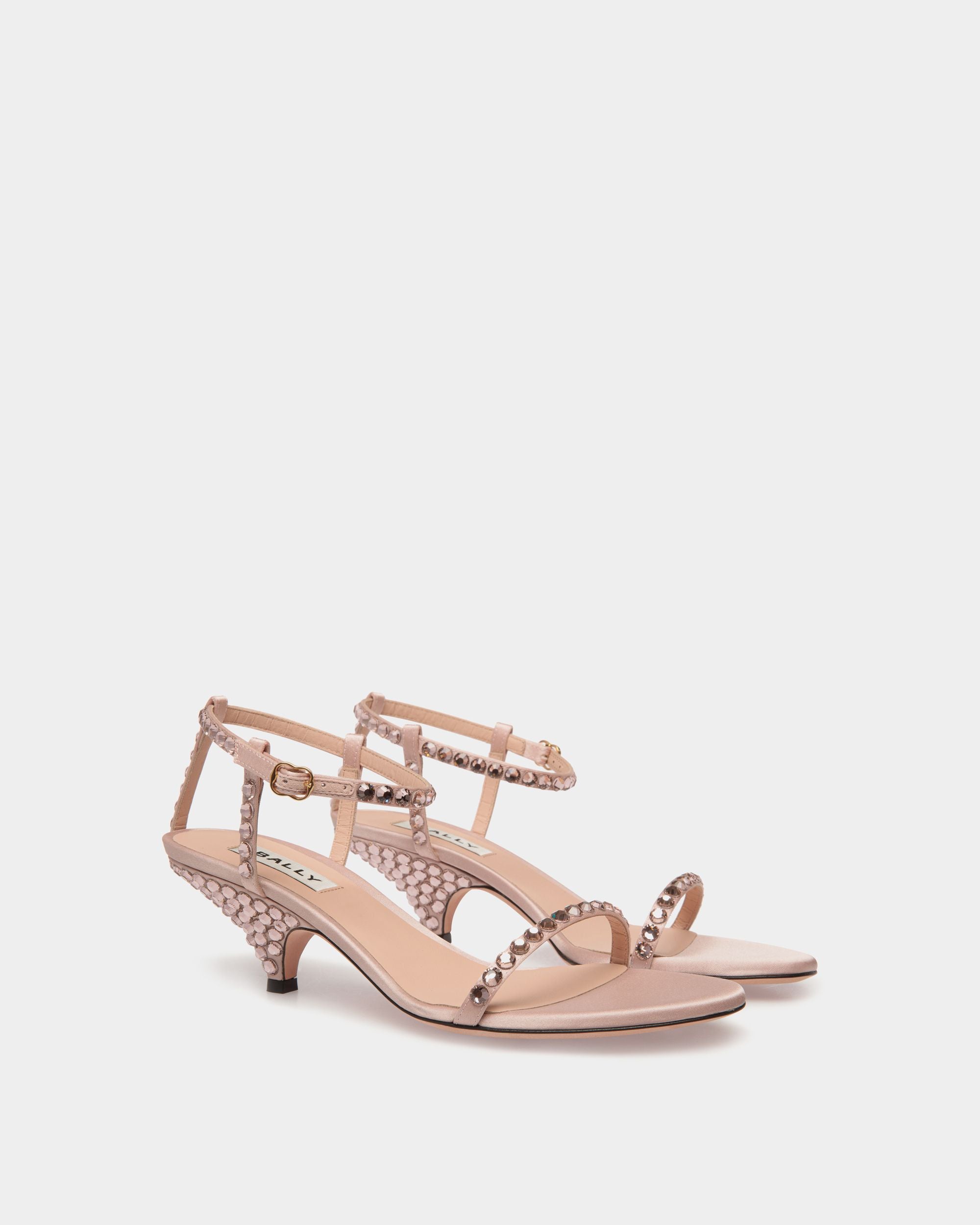 Katy Heeled Sandal in Light Pink Fabric with Crystals - Women's - Bally - 02