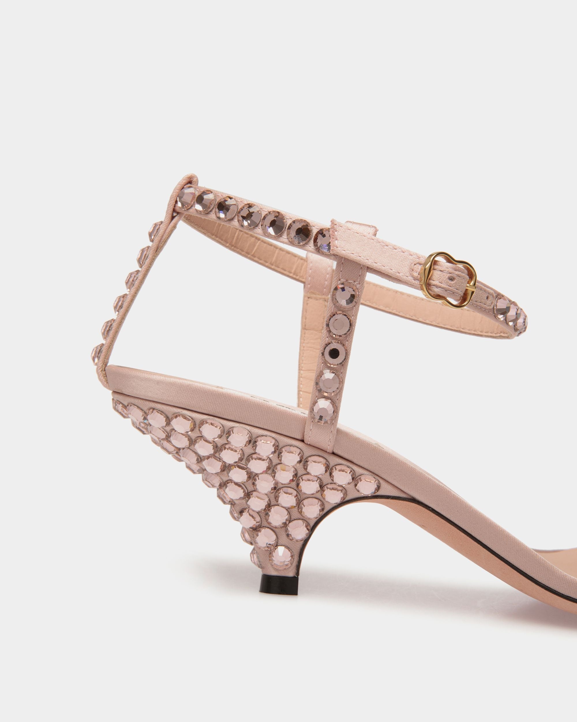 Katy Heeled Sandal in Light Pink Fabric with Crystals - Women's - Bally - 04